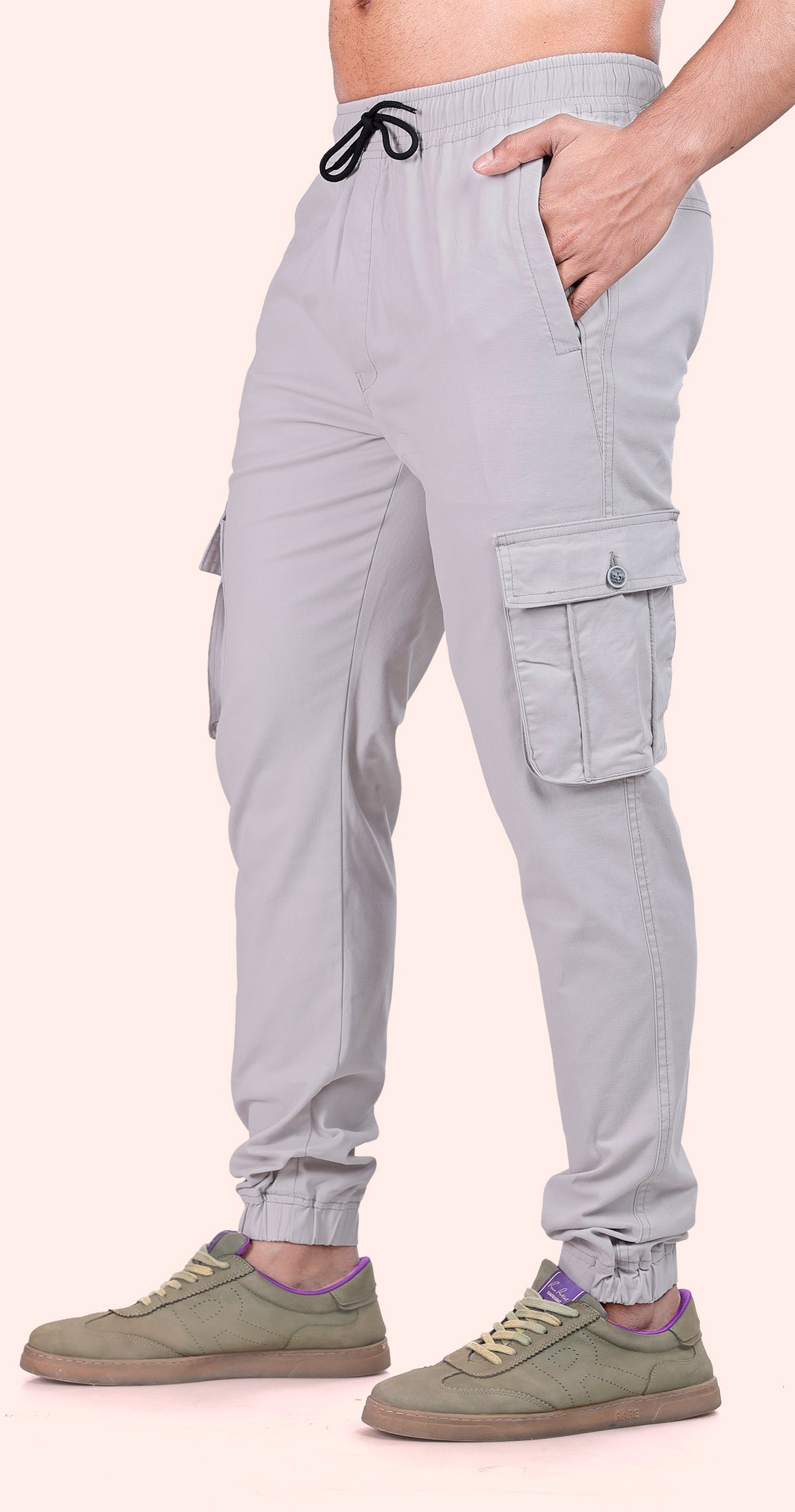Men's Light Grey Athletic Flow Solid Jogger Cotton
