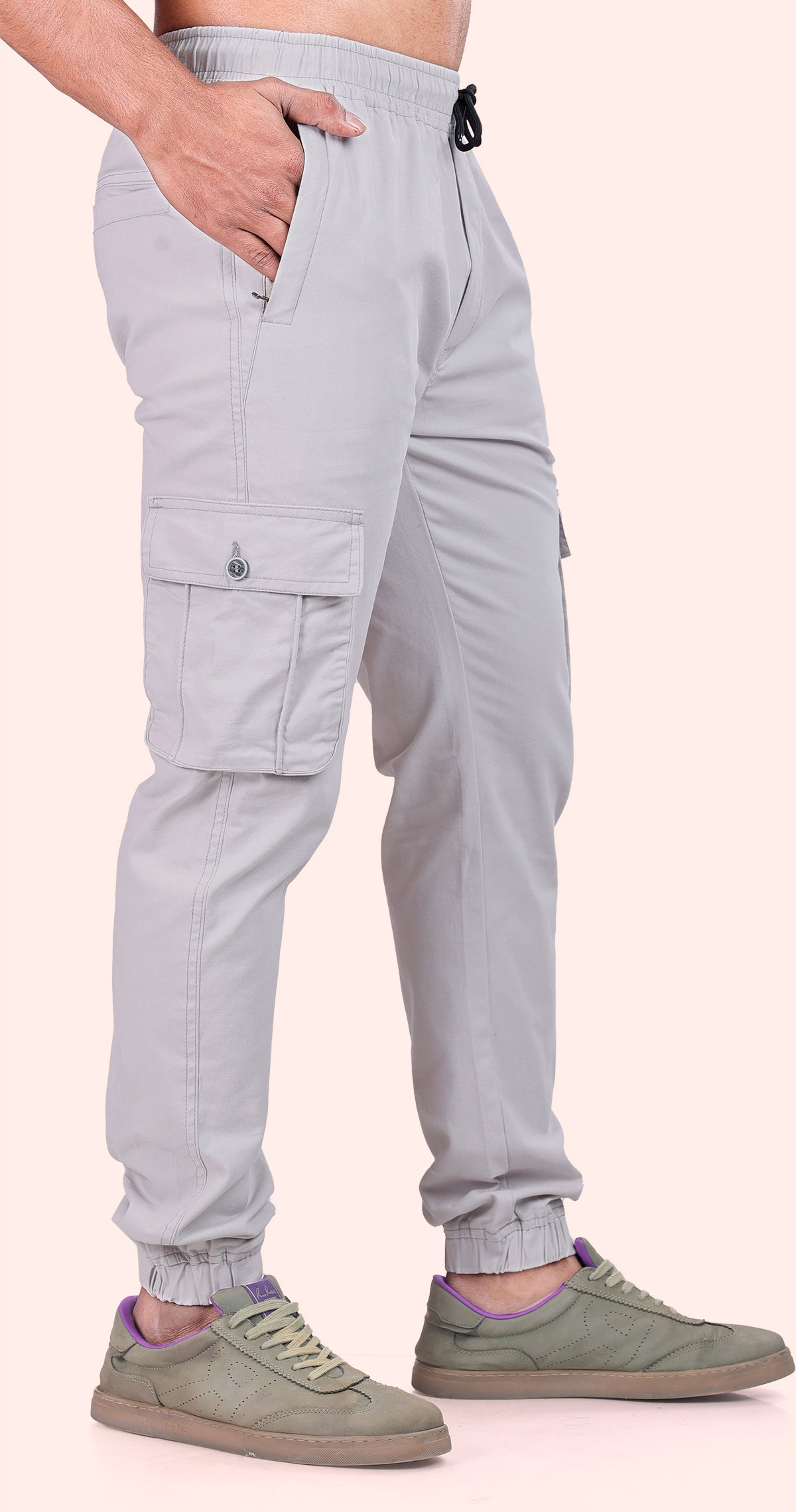 Men's Light Grey Athletic Flow Solid Jogger Cotton