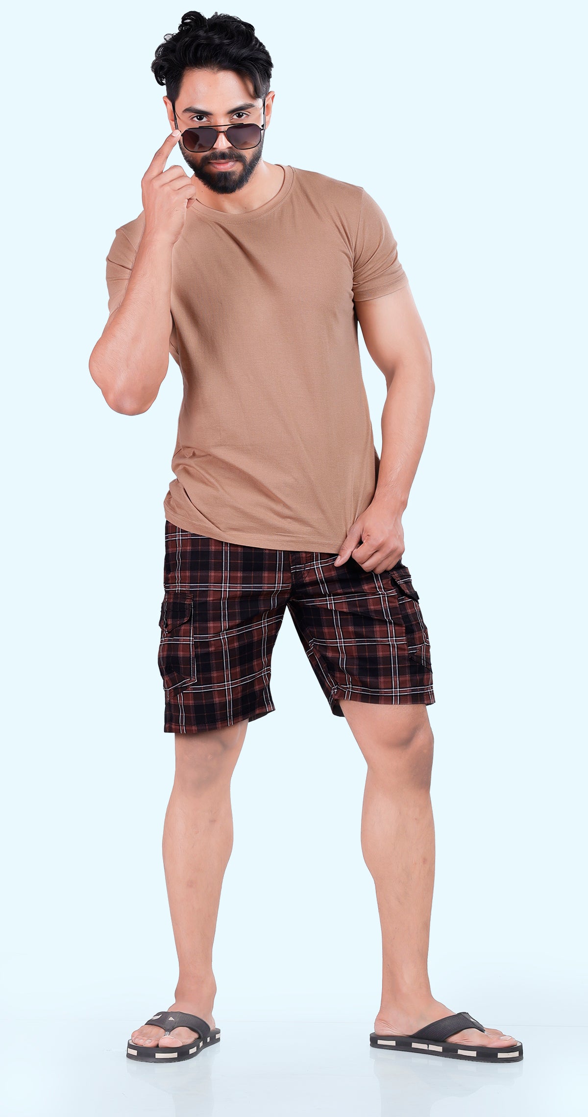 Men's Brown Casual Coast Check Bermuda Comfort Cotton