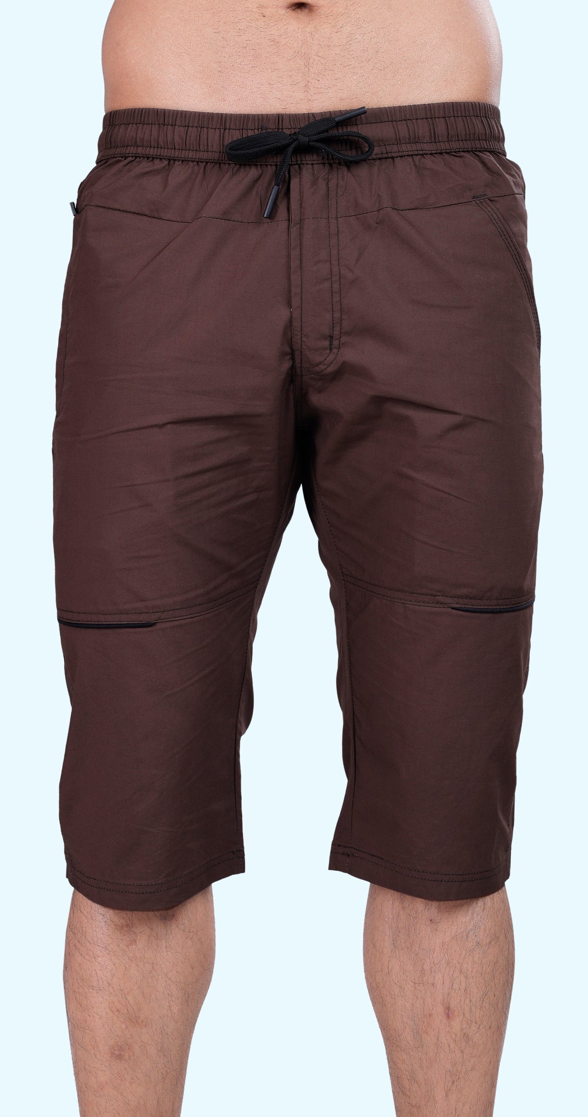 Men's Brown Urban Capri Solid Print Comfort Cotton