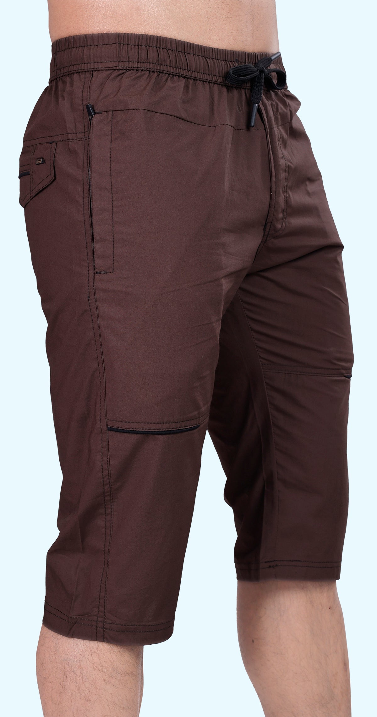 Men's Brown Urban Capri Solid Print Comfort Cotton