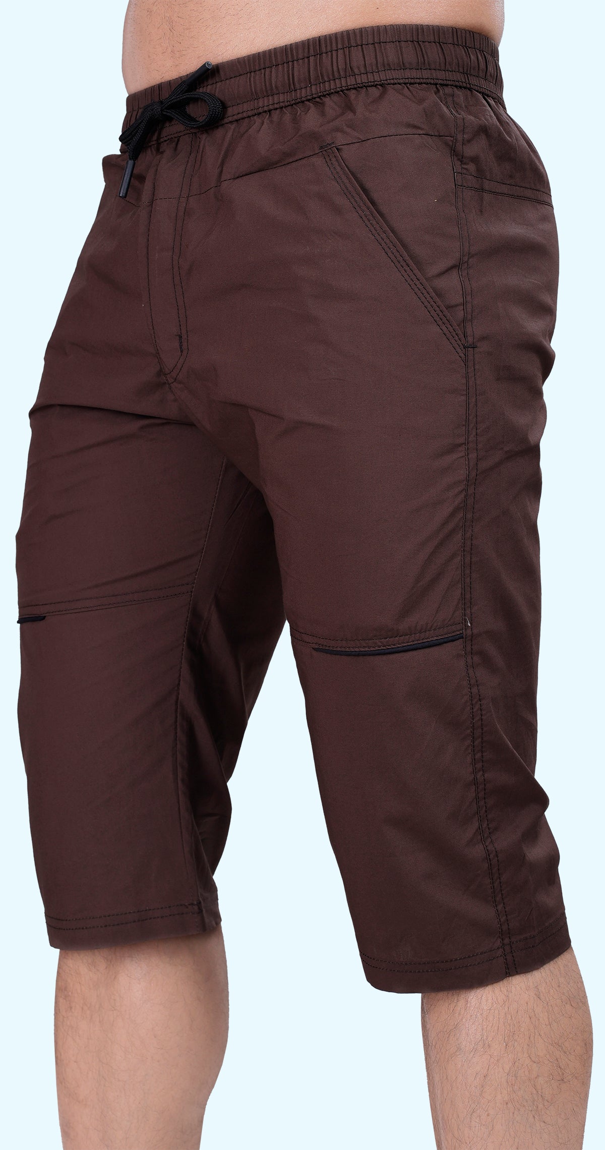 Men's Brown Urban Capri Solid Print Comfort Cotton