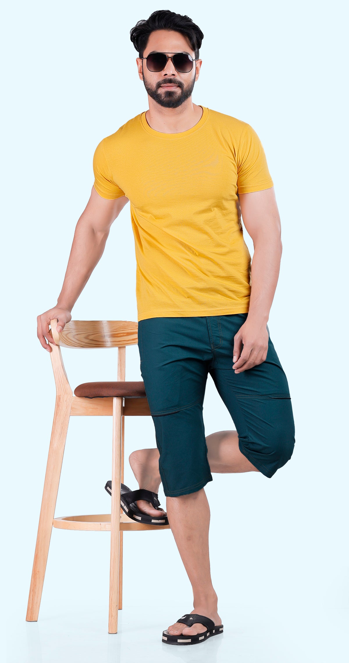 Men's Green Urban Capri Solid Print Comfort Cotton