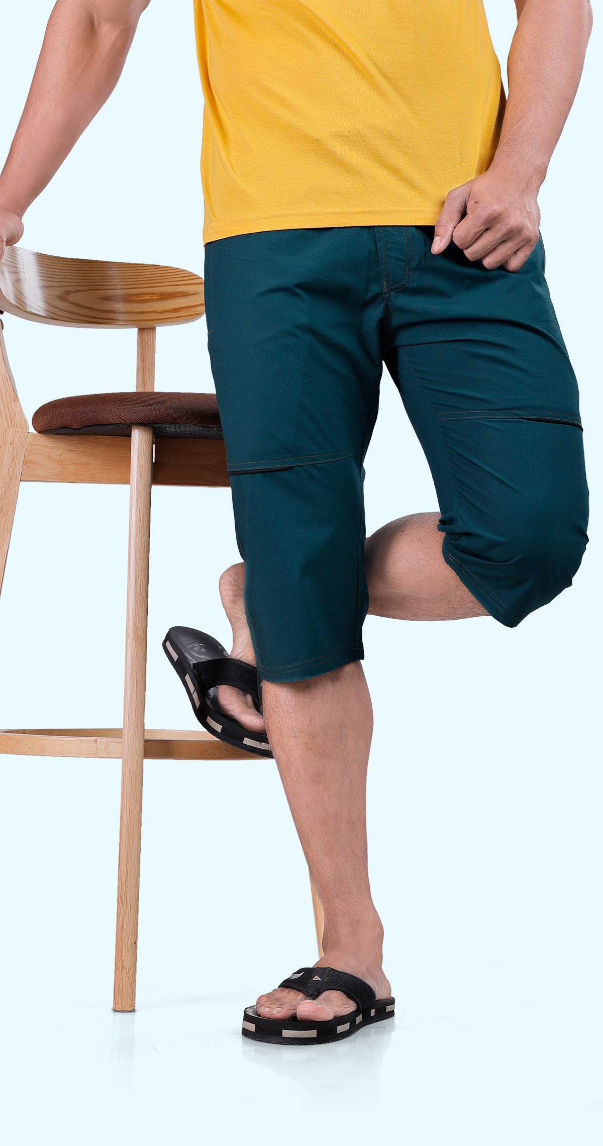 Men's Green Urban Capri Solid Print Comfort Cotton