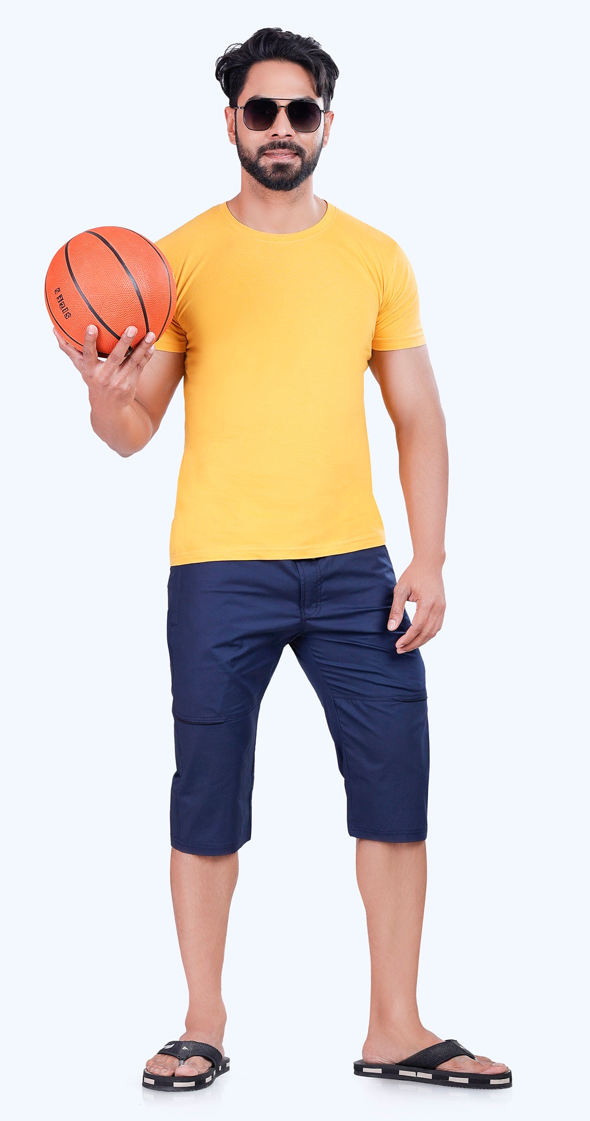 Men's Blue Urban Capri Solid Print Comfort Cotton