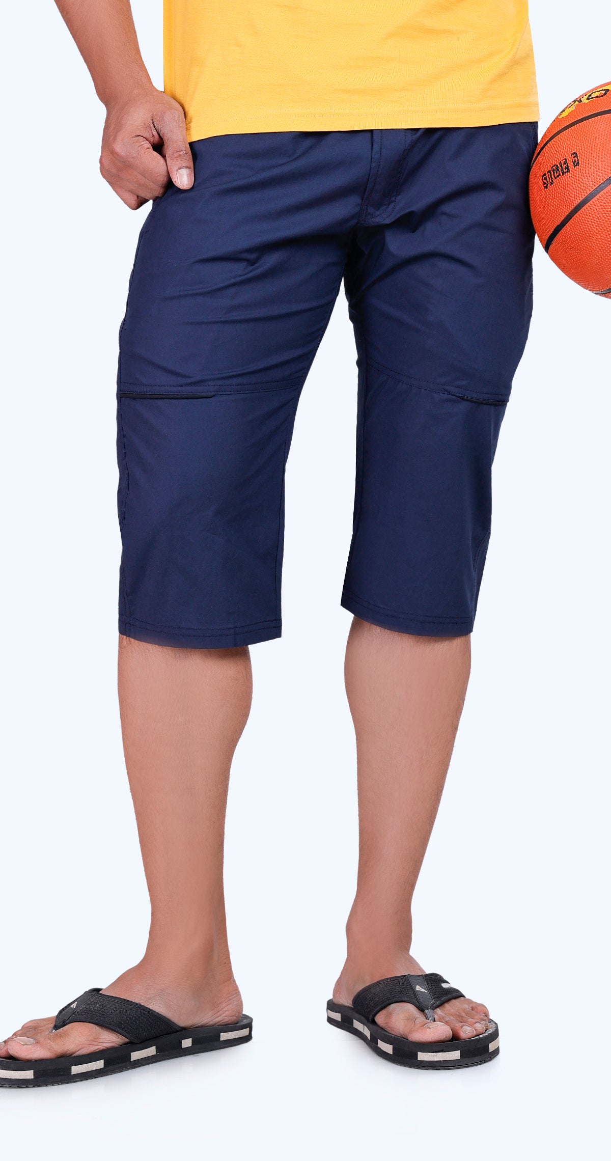 Men's Blue Urban Capri Solid Print Comfort Cotton