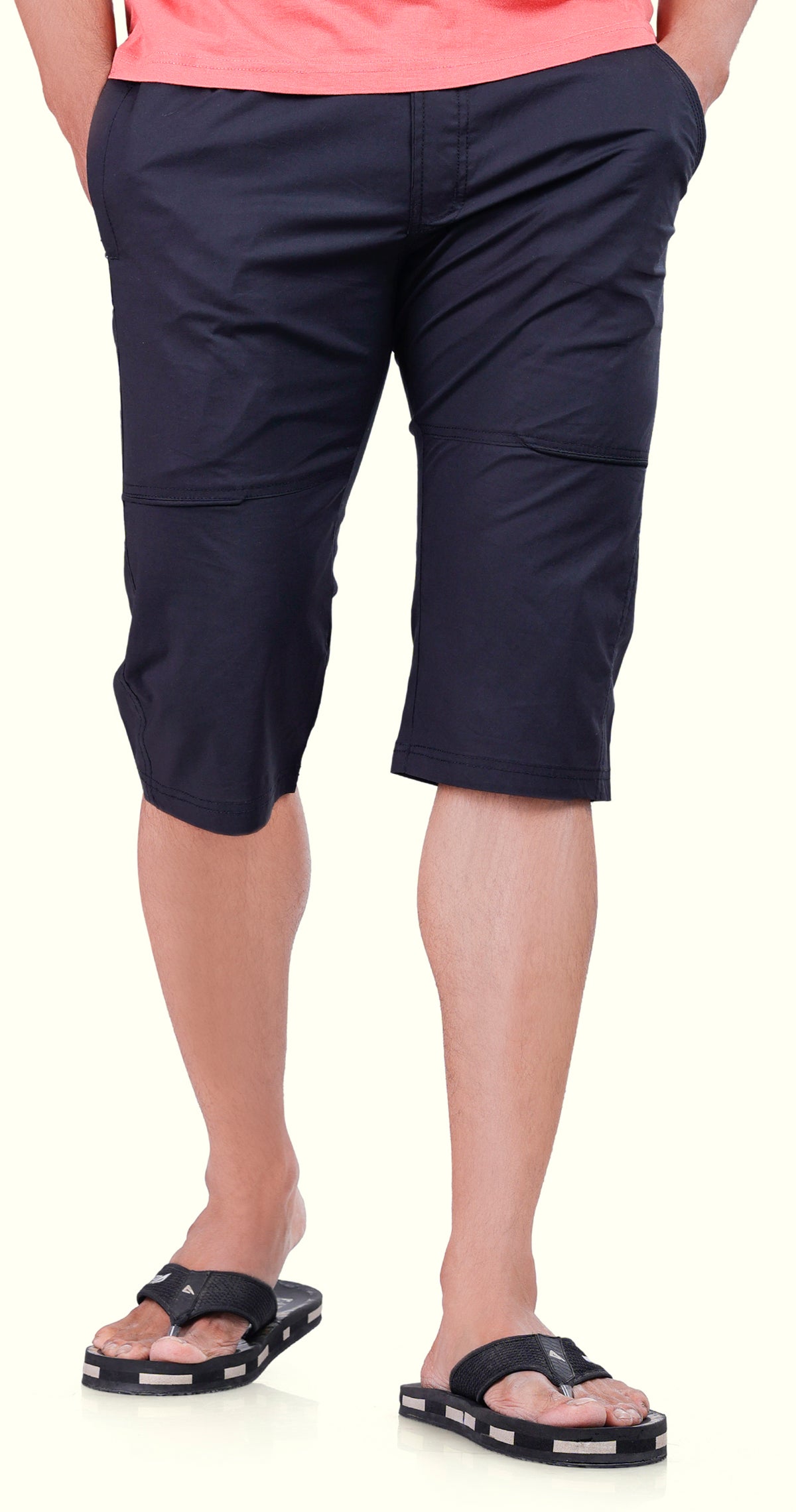 Men's Black Urban Capri Solid Print Comfort Cotton