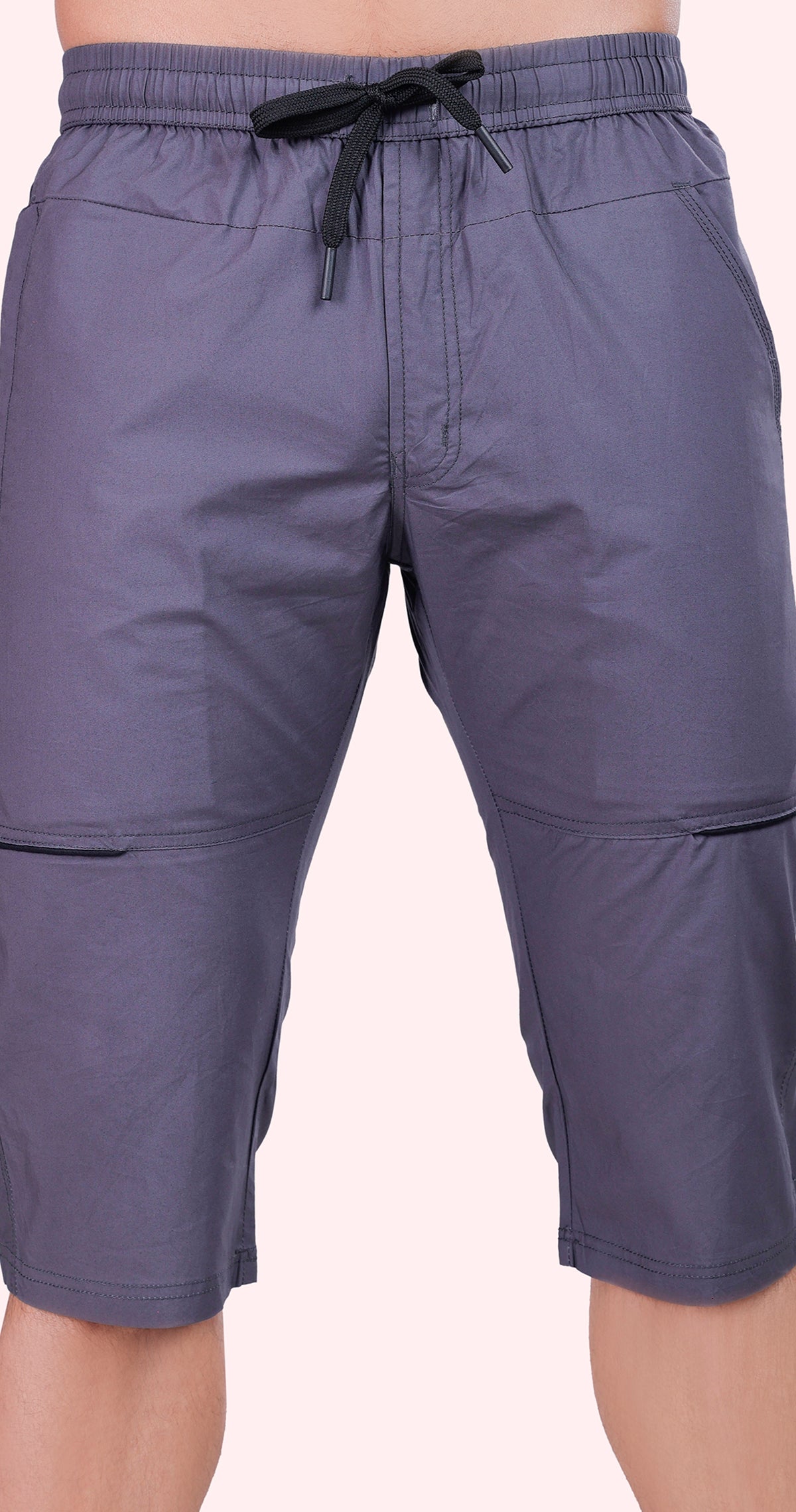 Men's Grey Urban Capri Solid Print Comfort Cotton