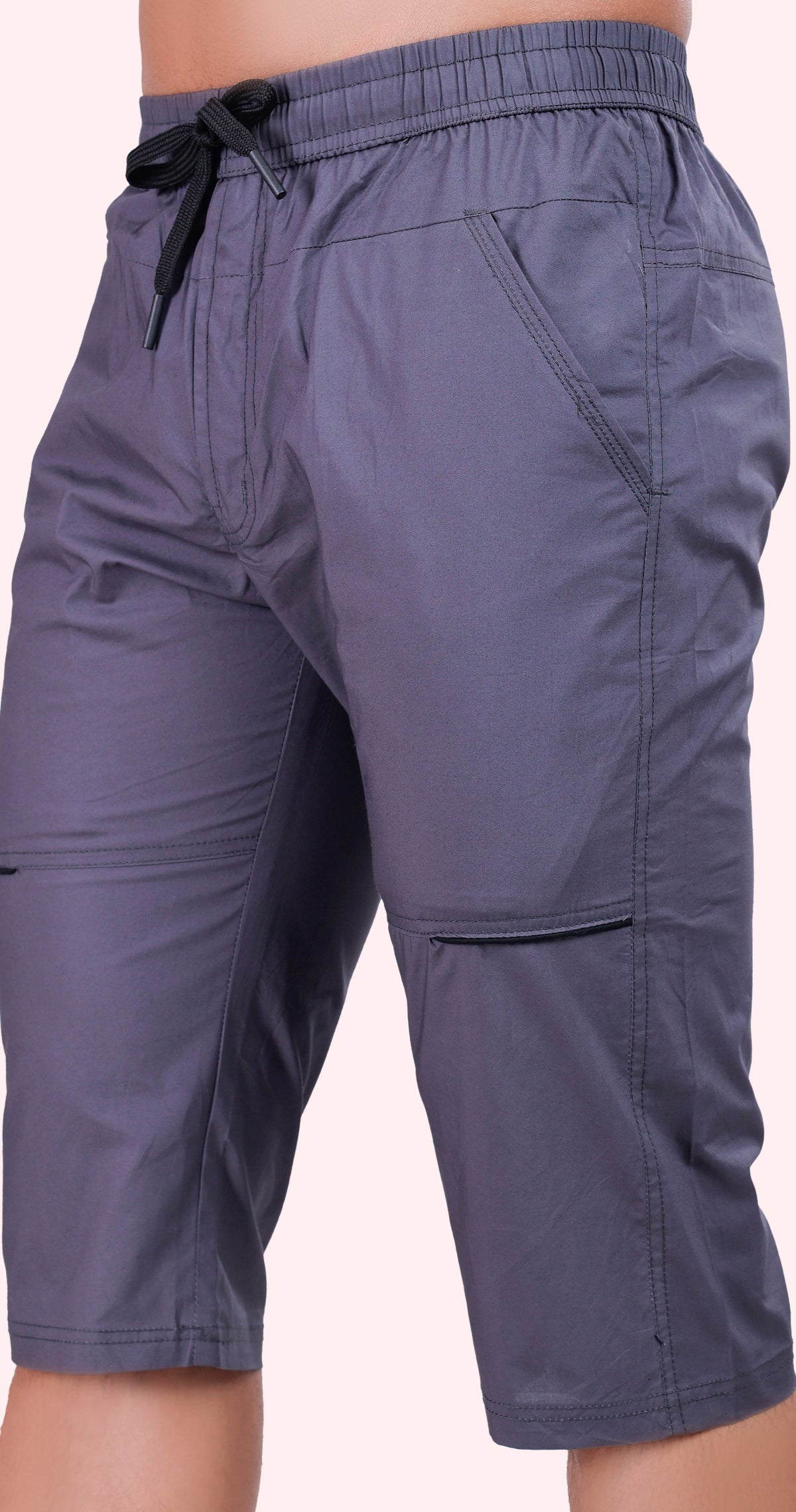 Men's Grey Urban Capri Solid Print Comfort Cotton