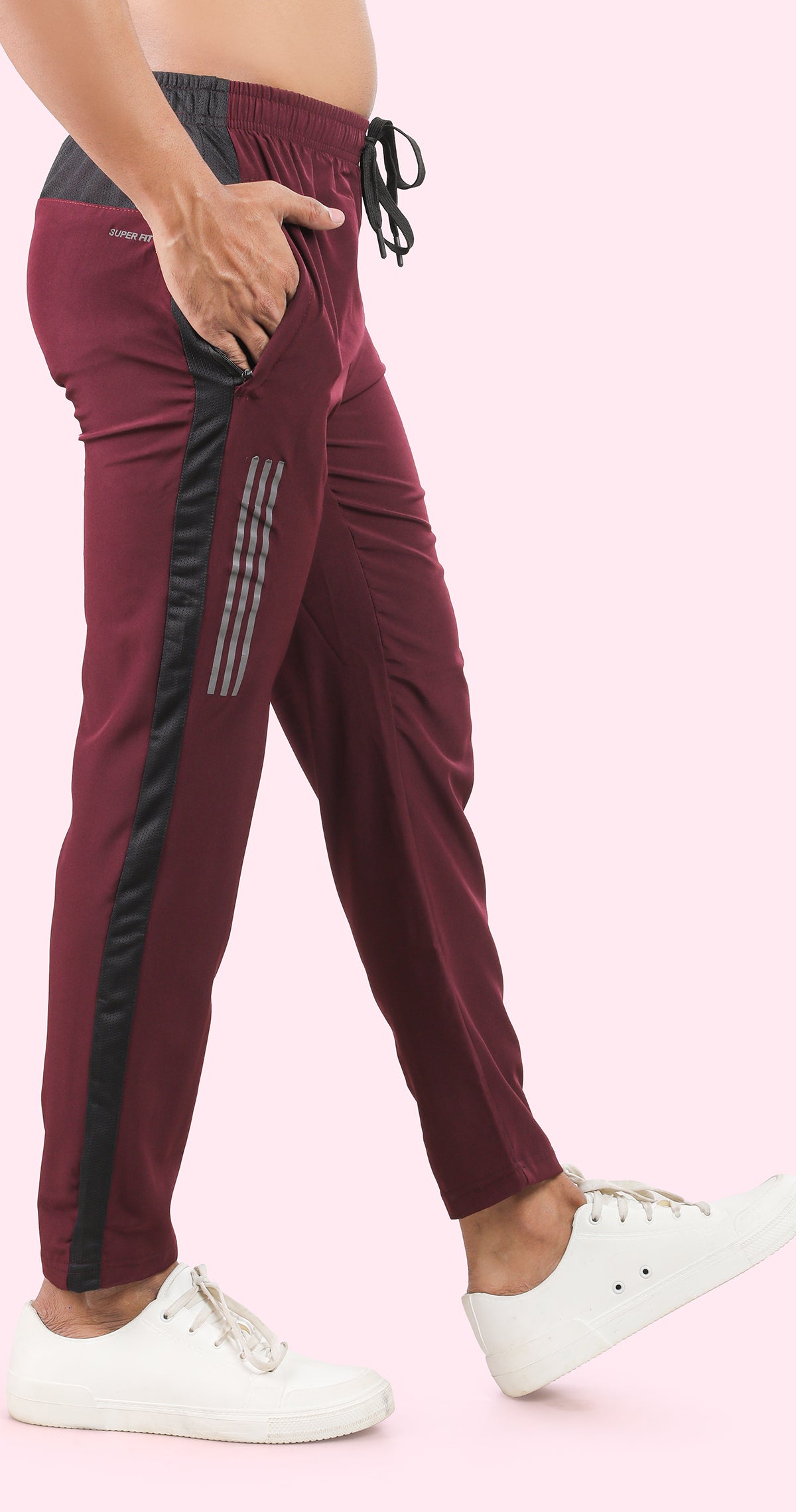 Men's Maroon Active Stride Sports Pants Soild sweat Control