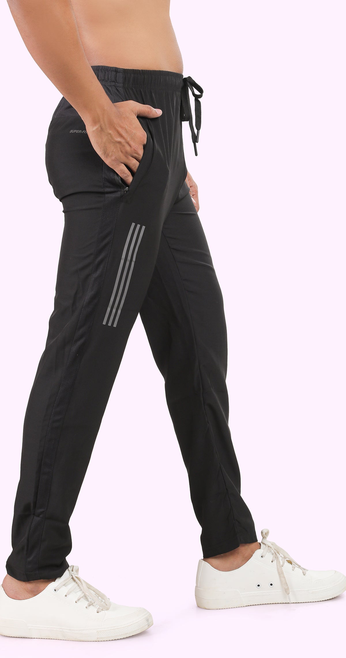 Men's Black Active Stride Sports Pants Soild sweat Control