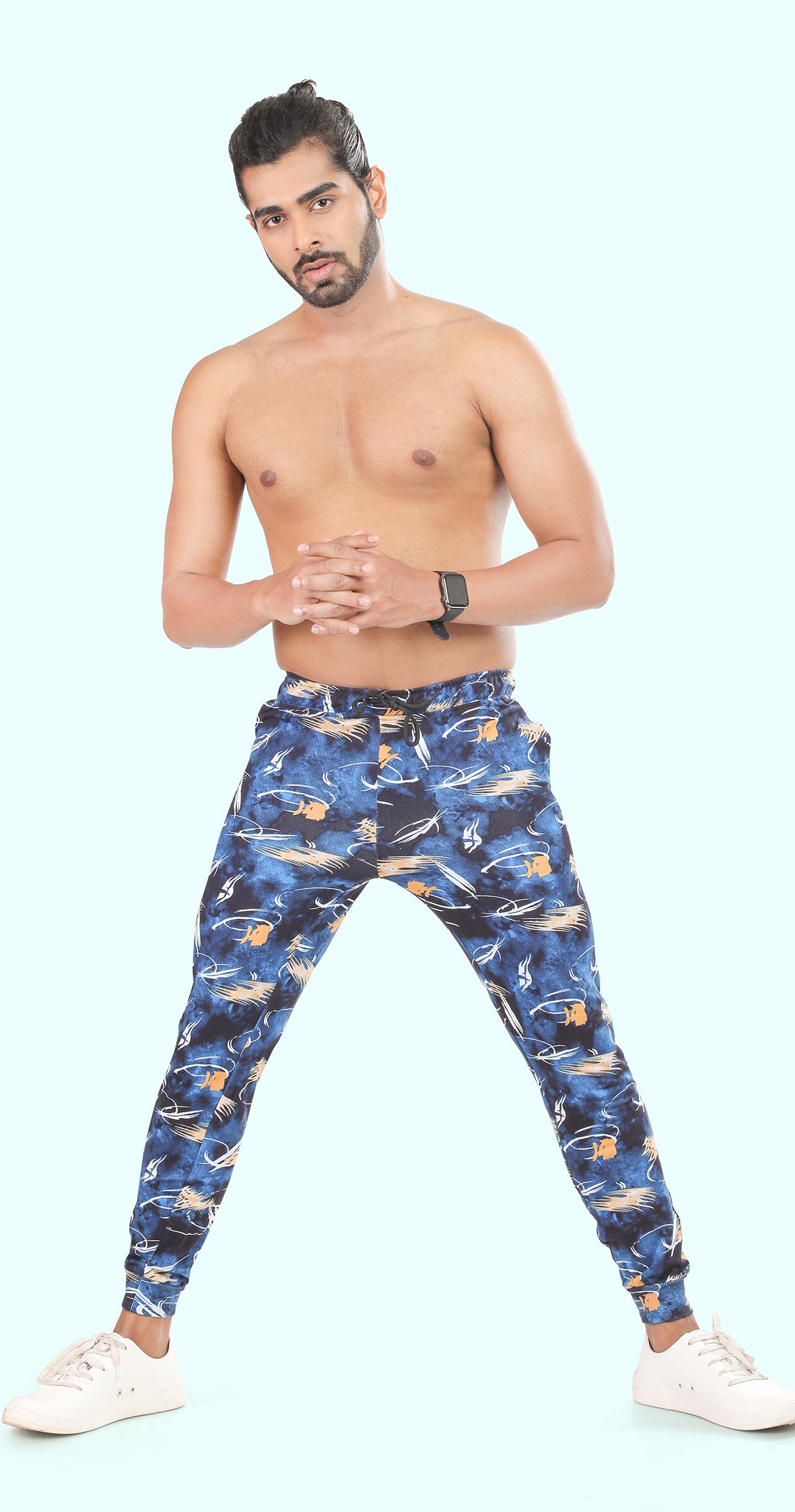 Men's Brown And Blue Active Flex Printed Jogger Cotton