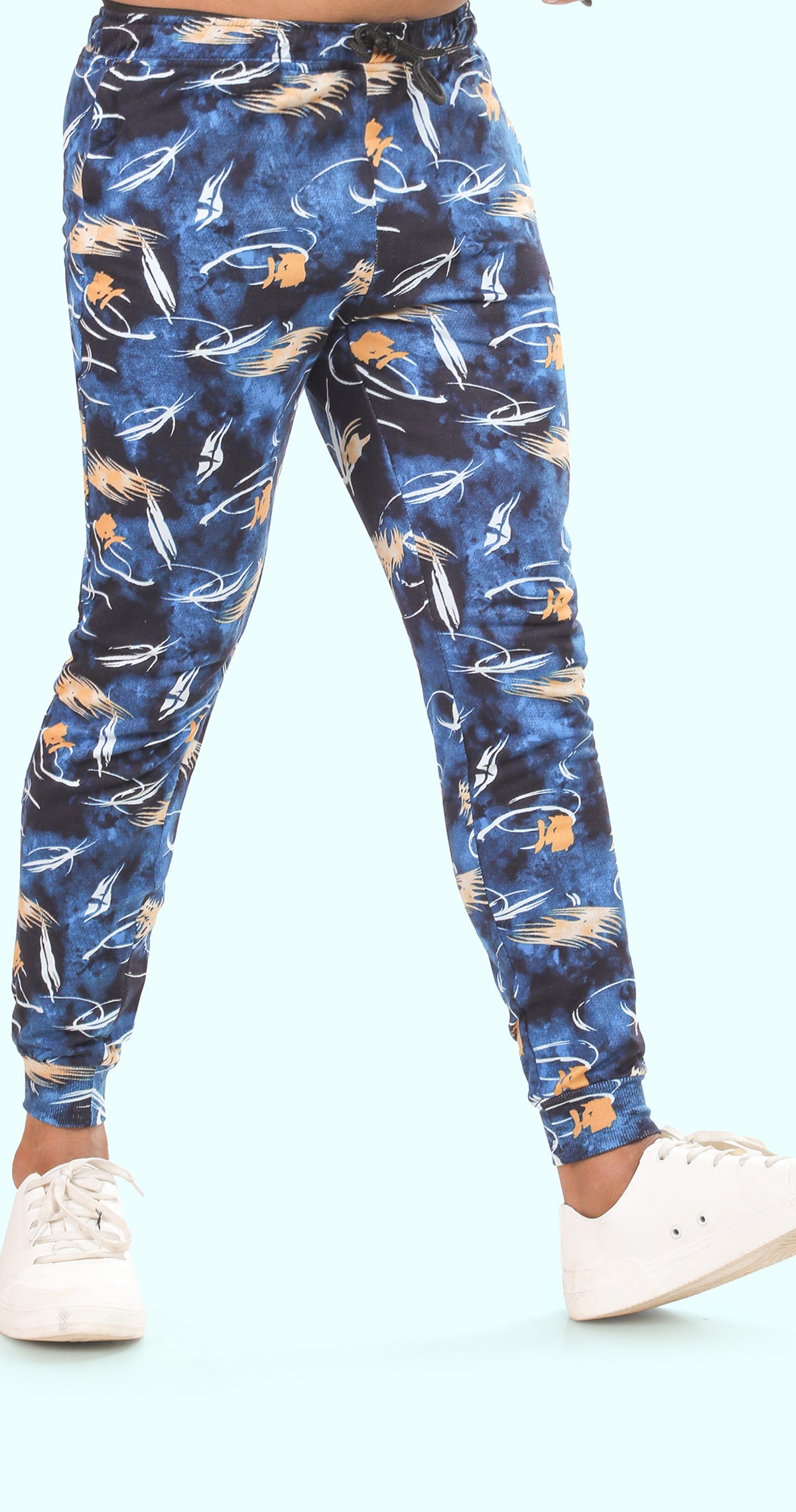 Men's Brown And Blue Active Flex Printed Jogger Cotton