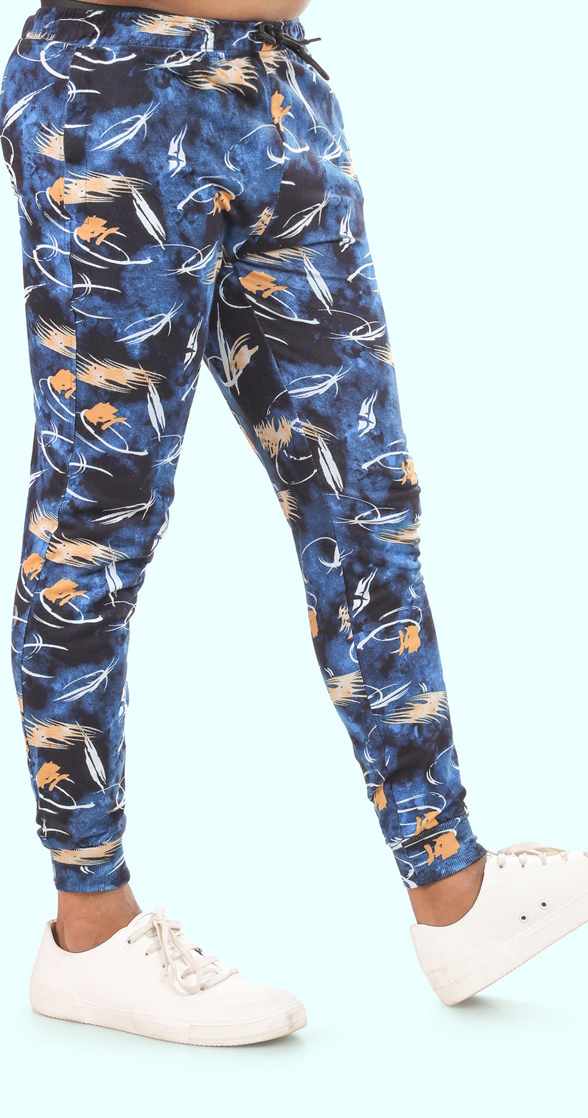 Men's Brown And Blue Active Flex Printed Jogger Cotton