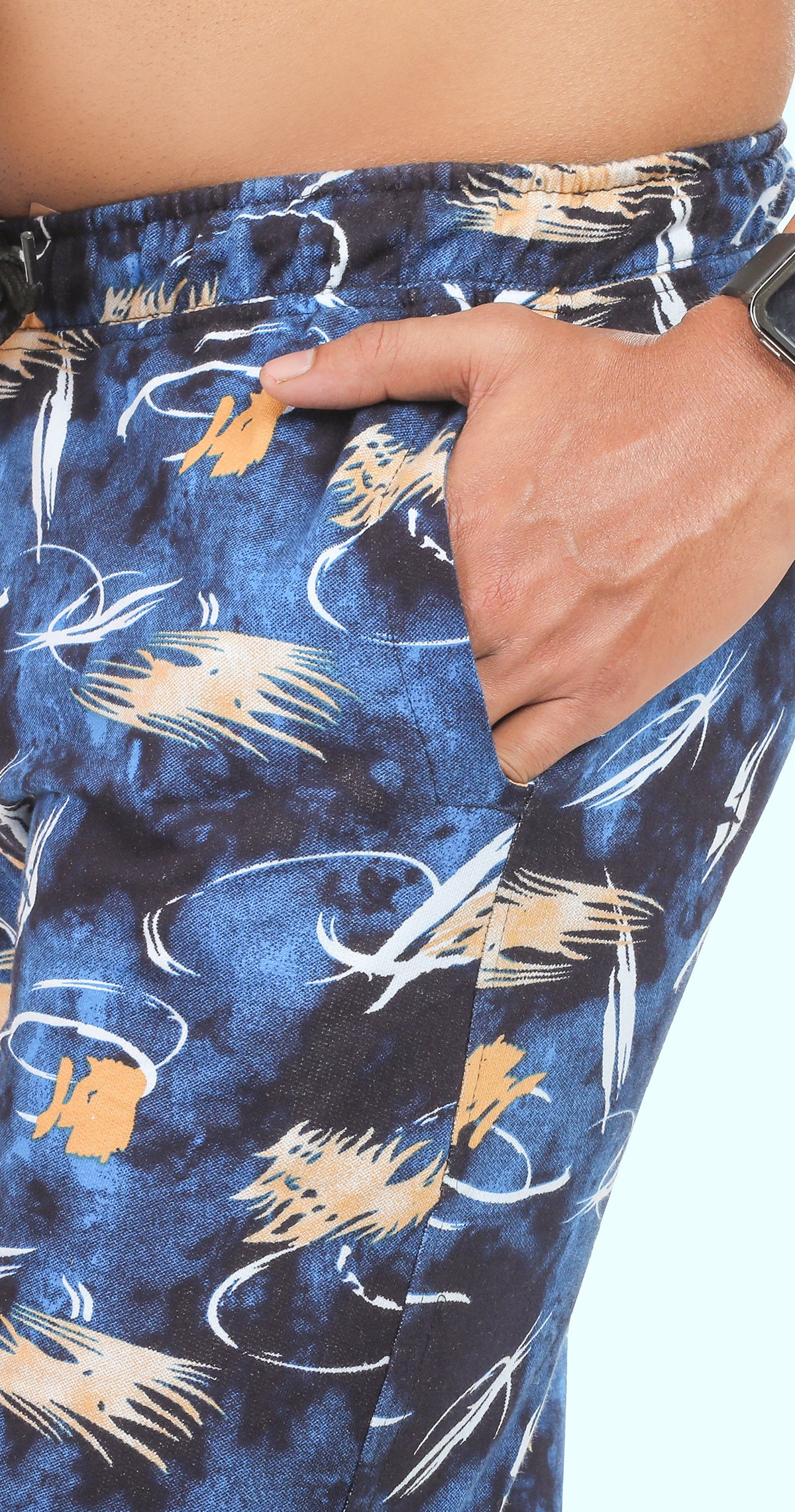Men's Brown And Blue Active Flex Printed Jogger Cotton