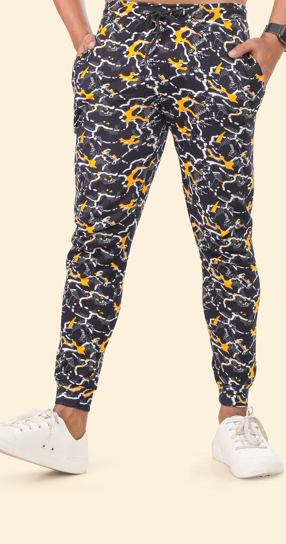 Men's Yellow and Blue Active Flex Printed Jogger Cotton