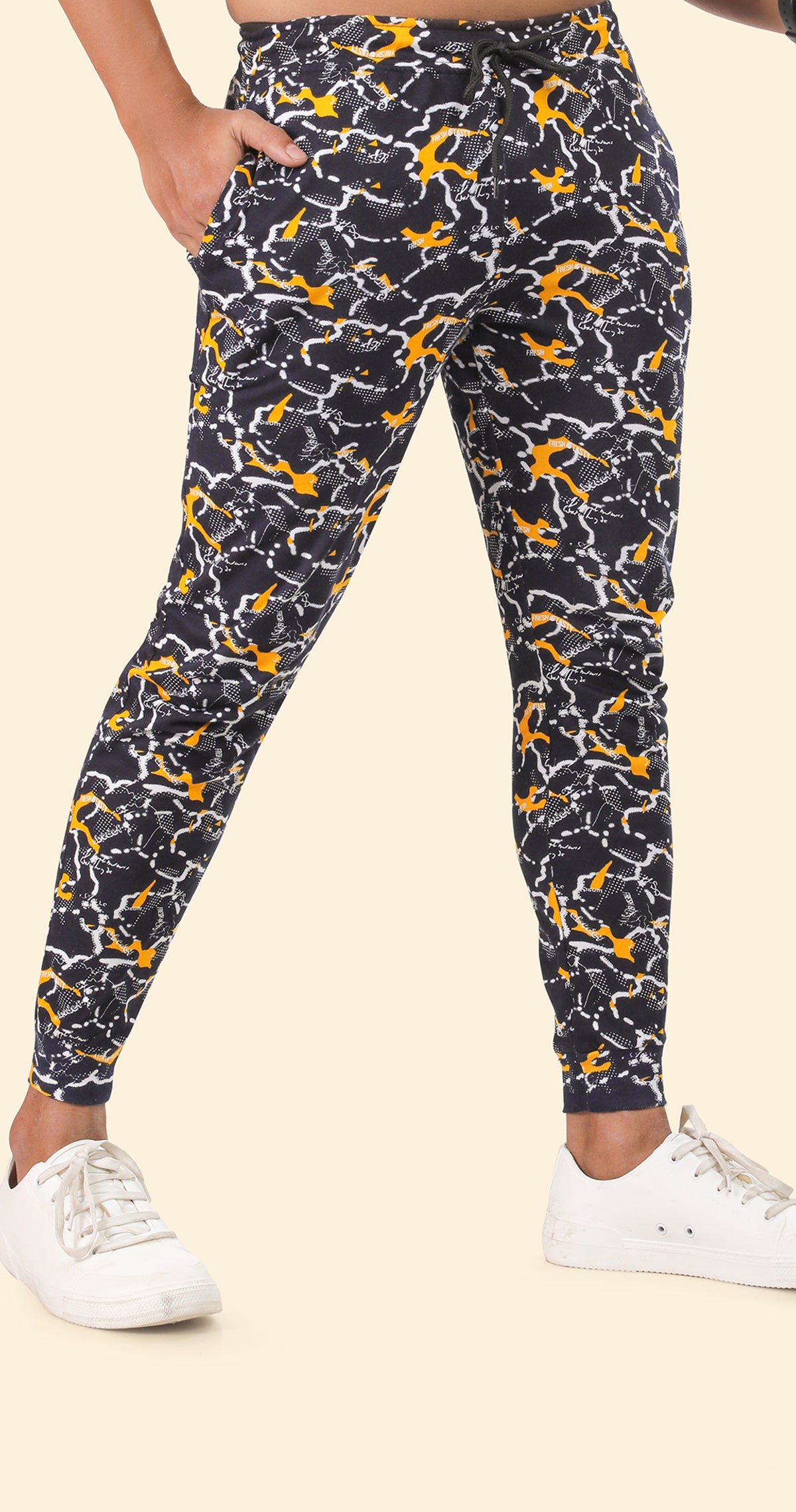 Men's Yellow and Blue Active Flex Printed Jogger Cotton