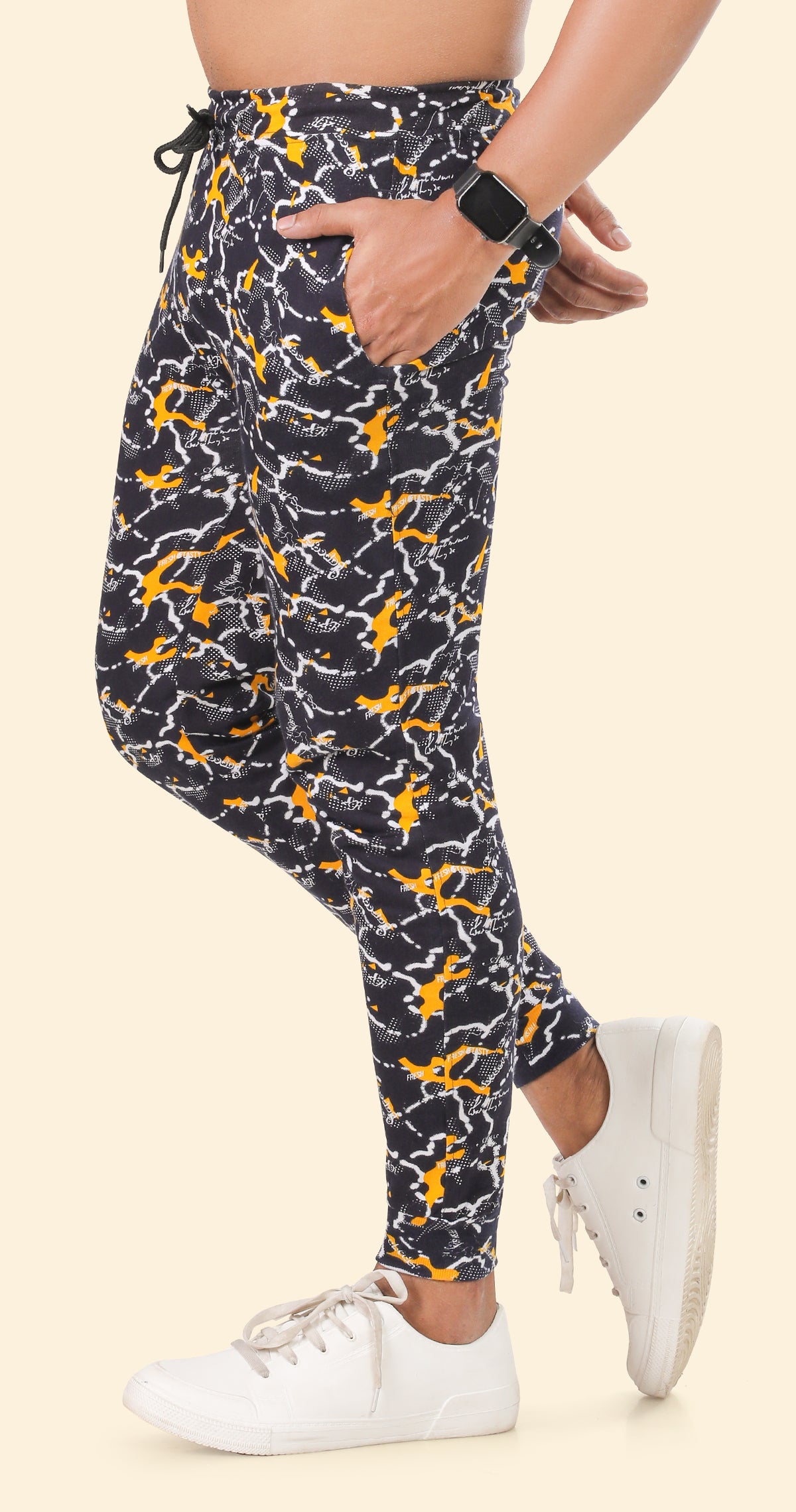 Men's Yellow and Blue Active Flex Printed Jogger Cotton