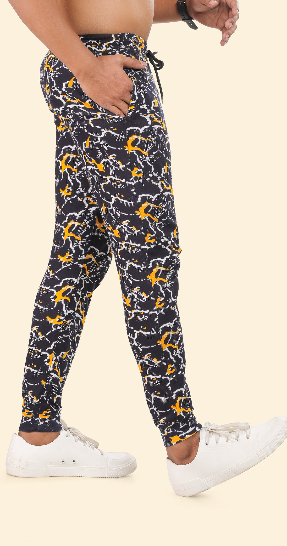 Men's Yellow and Blue Active Flex Printed Jogger Cotton