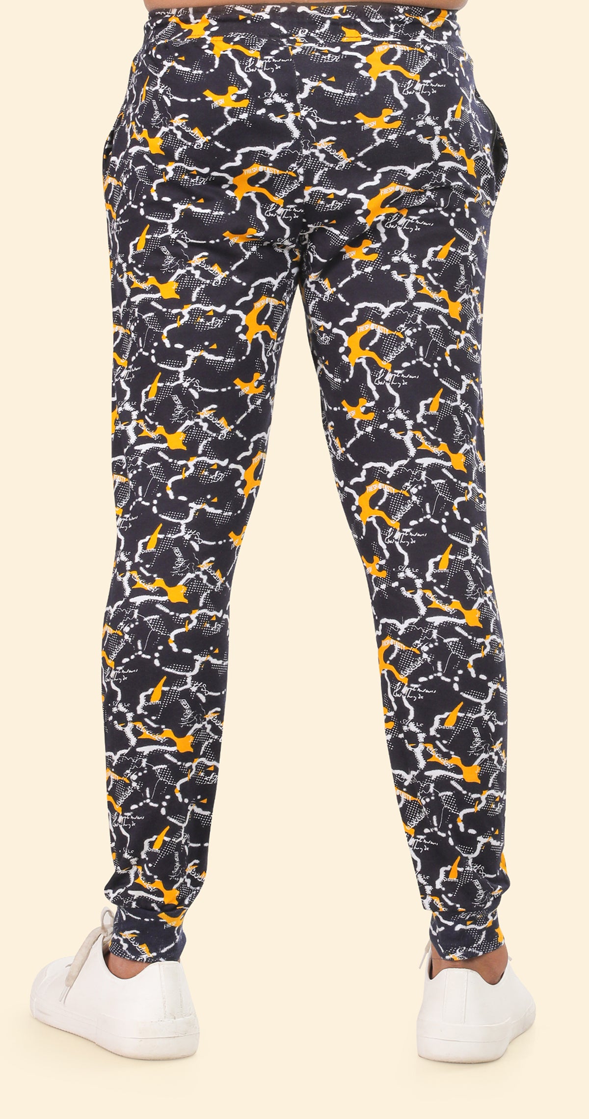 Men's Yellow and Blue Active Flex Printed Jogger Cotton
