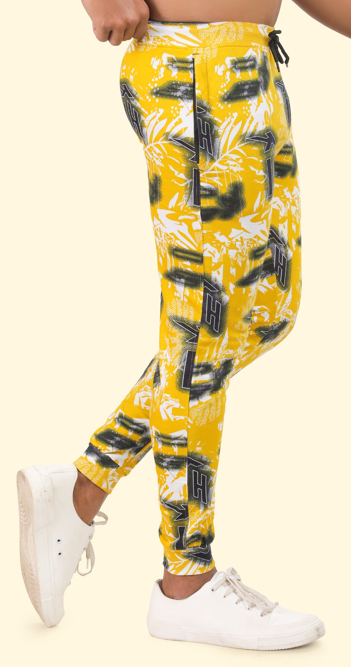 Men's Yellow and White Active Flex Printed Jogger Cotton