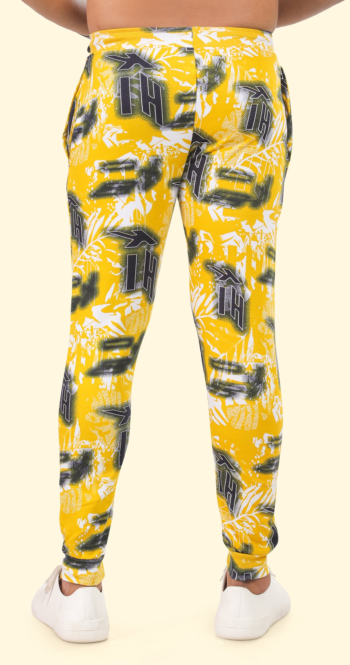 Men's Yellow and White Active Flex Printed Jogger Cotton
