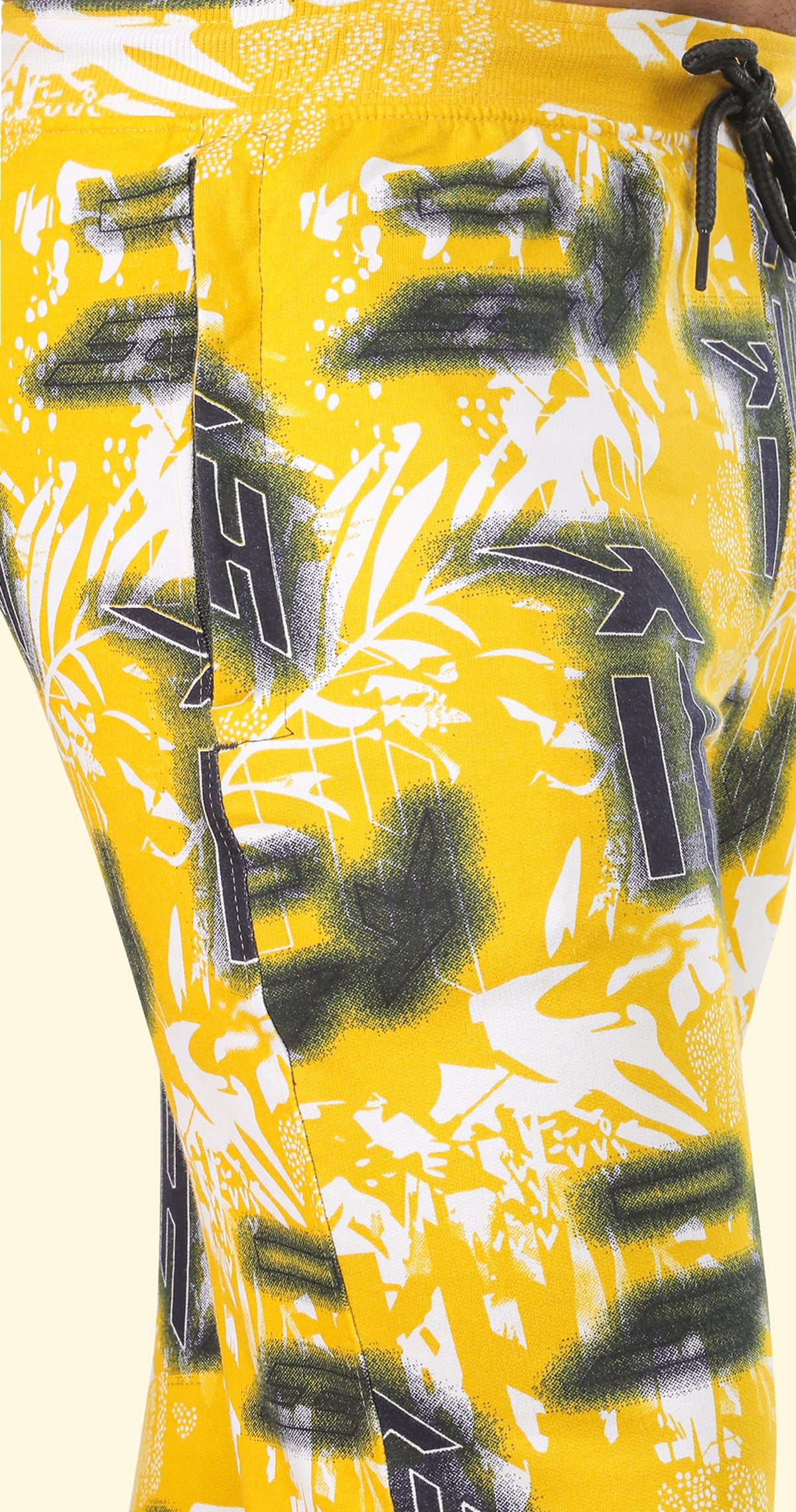 Men's Yellow and White Active Flex Printed Jogger Cotton