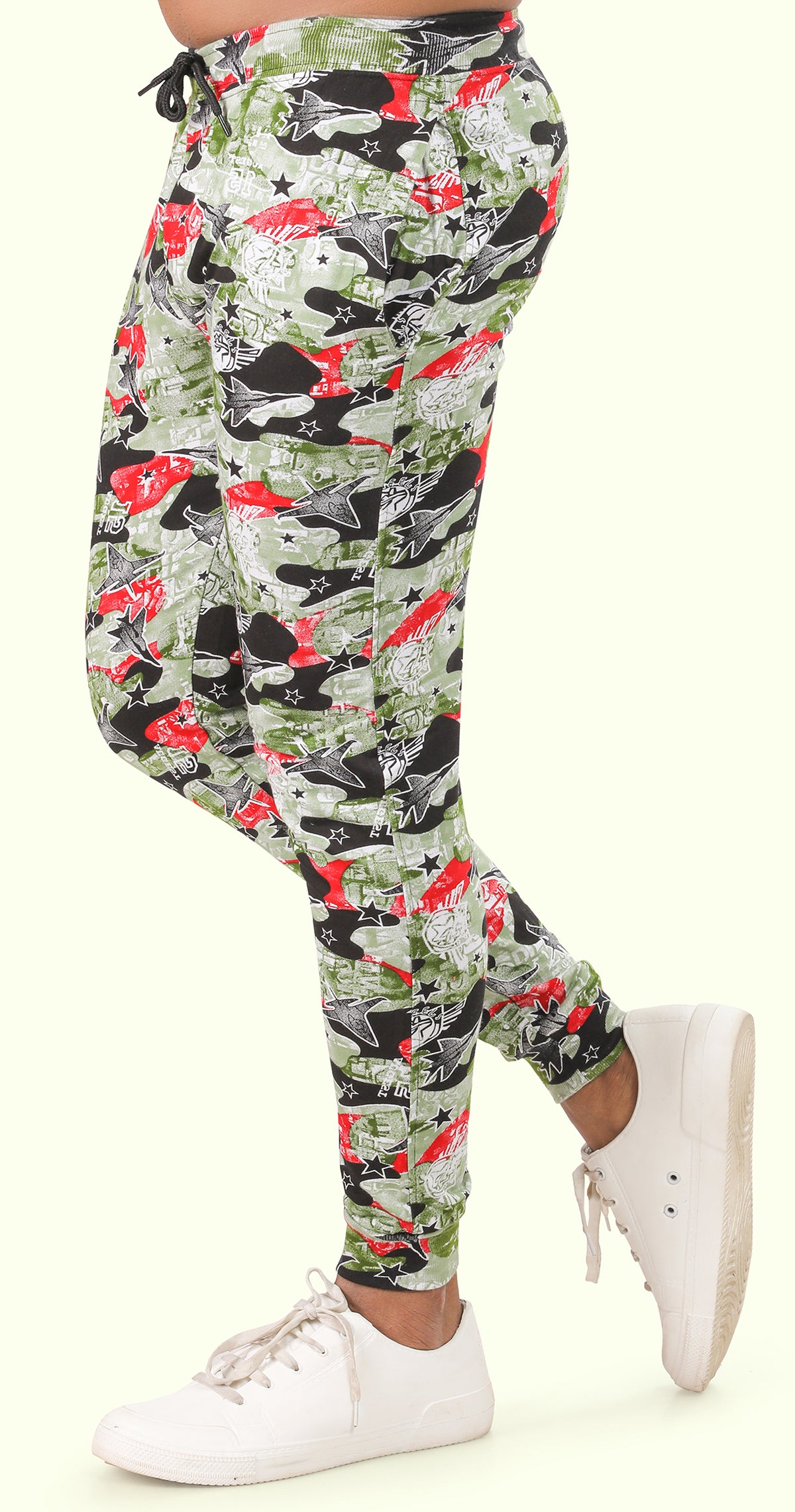 Men's Green and Red Active Flex Printed Jogger Cotton
