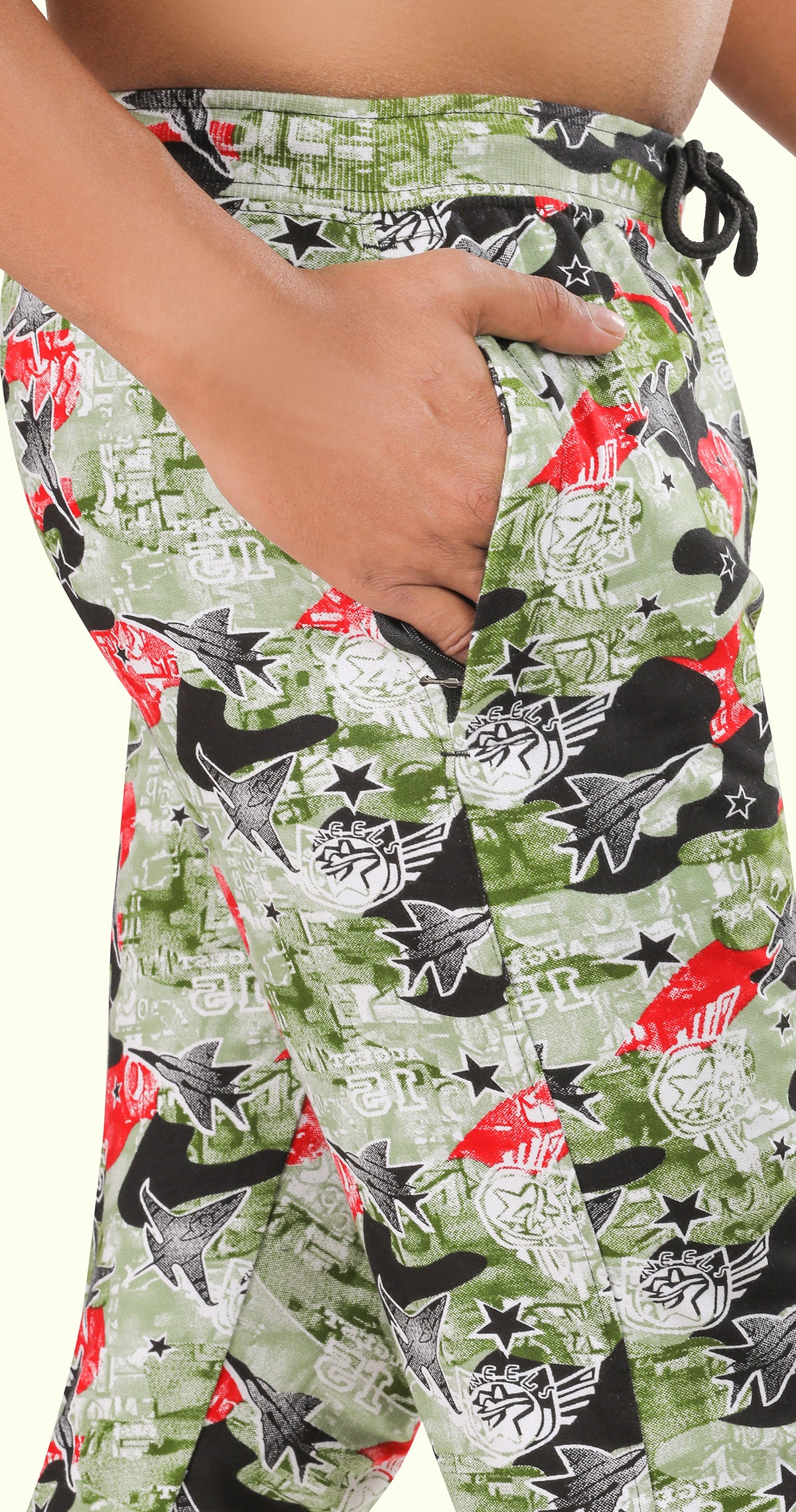 Men's Green and Red Active Flex Printed Jogger Cotton