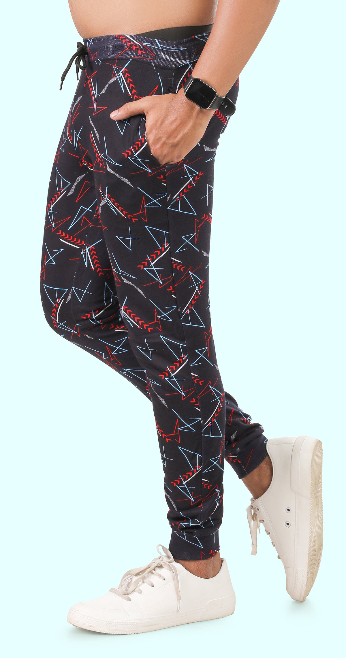 Men's Red and Blue Active Flex Printed Jogger Cotton