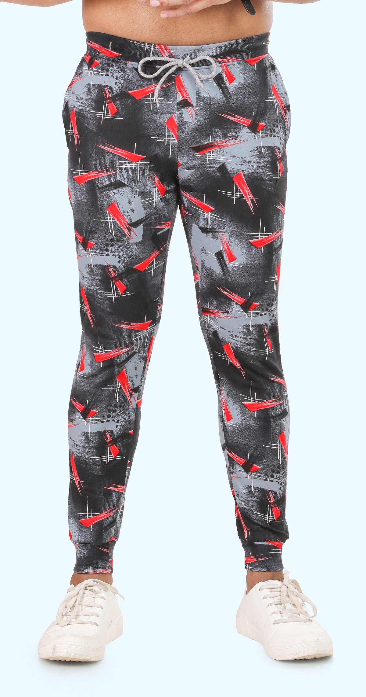 Men's Red and Grey Active Flex Printed Jogger Cotton