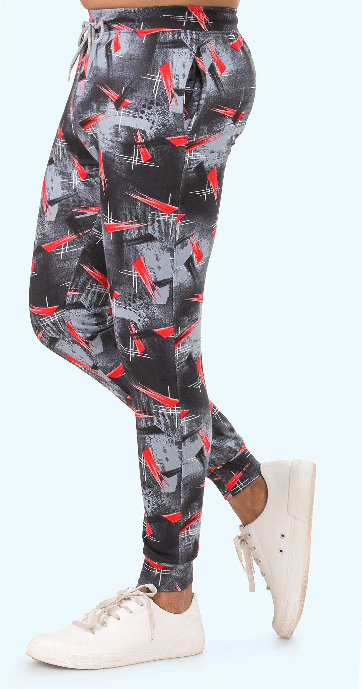 Men's Red and Grey Active Flex Printed Jogger Cotton