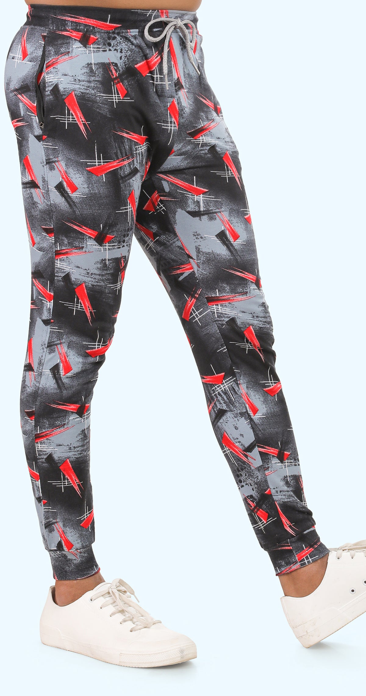 Men's Red and Grey Active Flex Printed Jogger Cotton