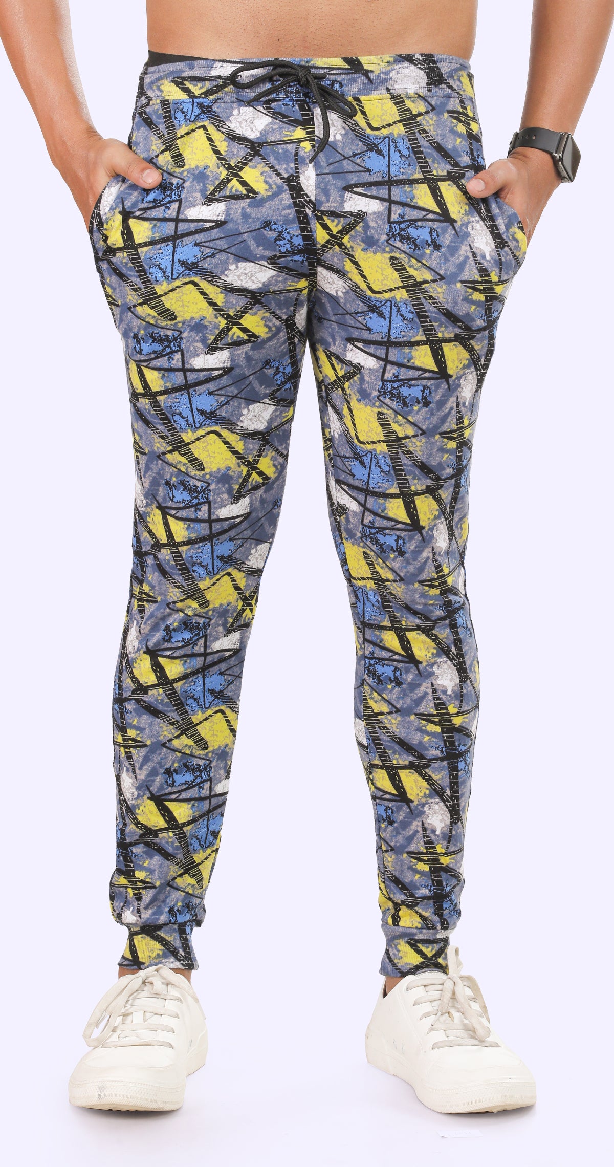 Men's Black and Yellow Active Flex Printed Jogger Cotton