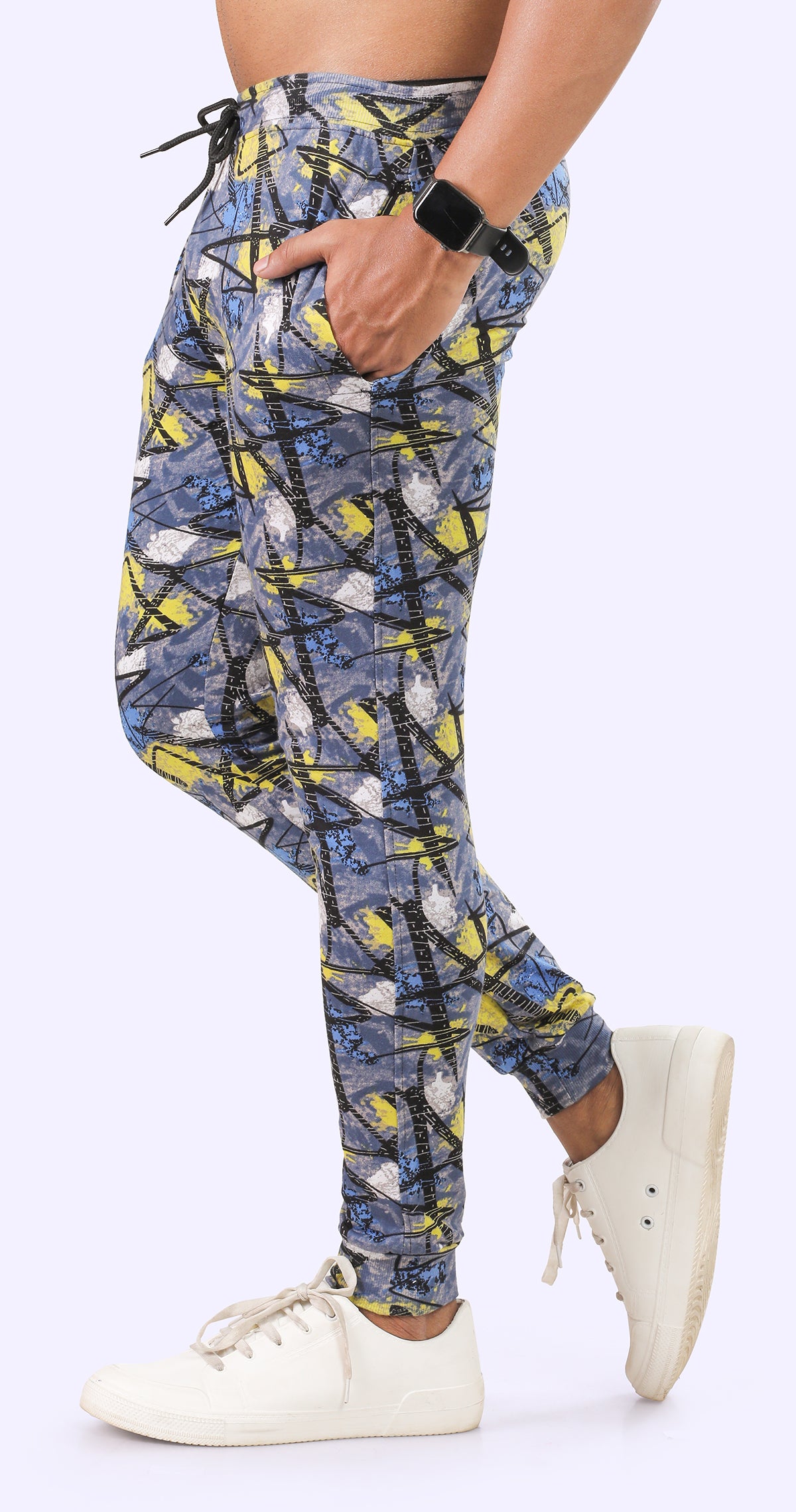 Men's Black and Yellow Active Flex Printed Jogger Cotton