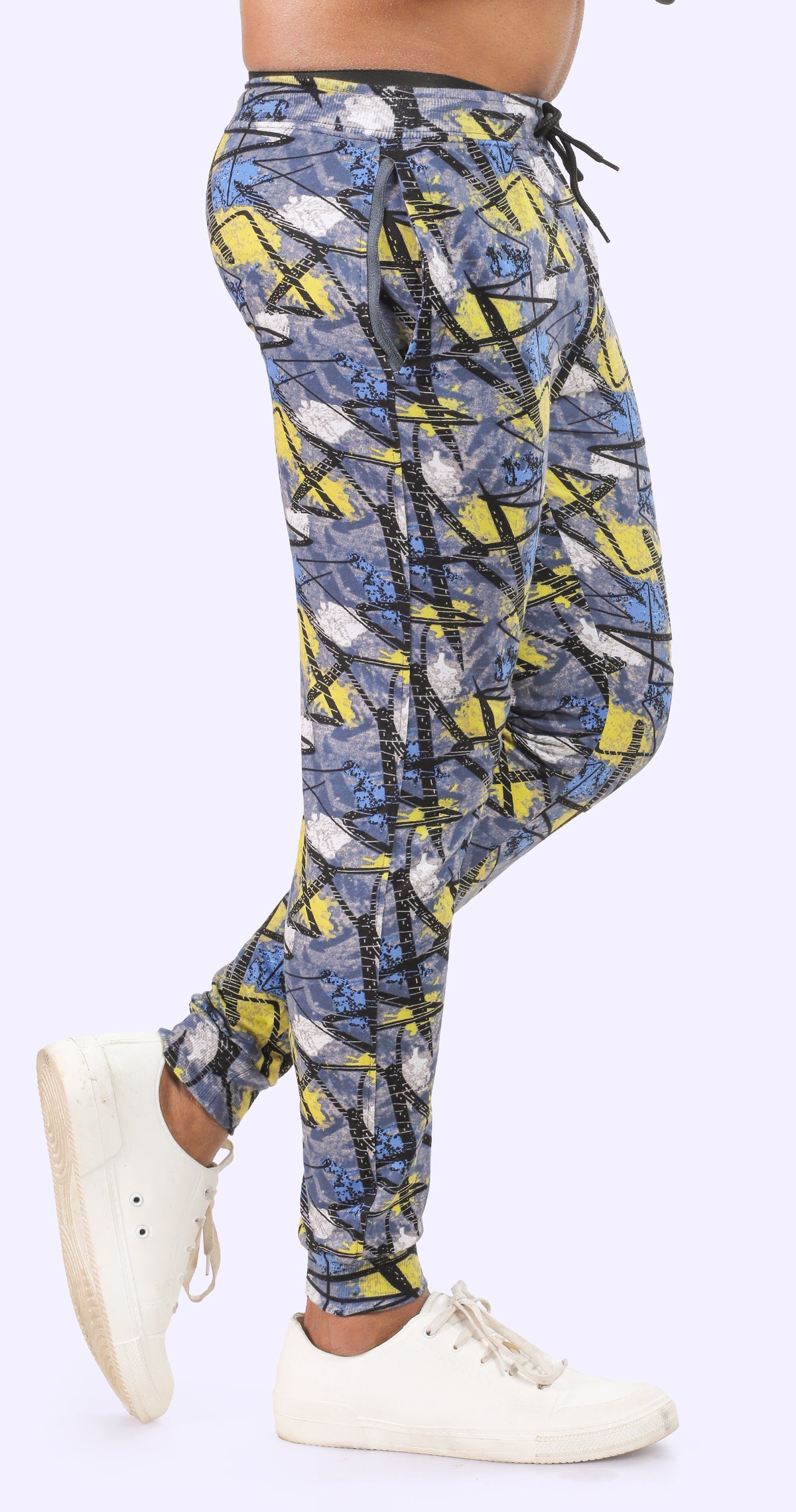 Men's Black and Yellow Active Flex Printed Jogger Cotton