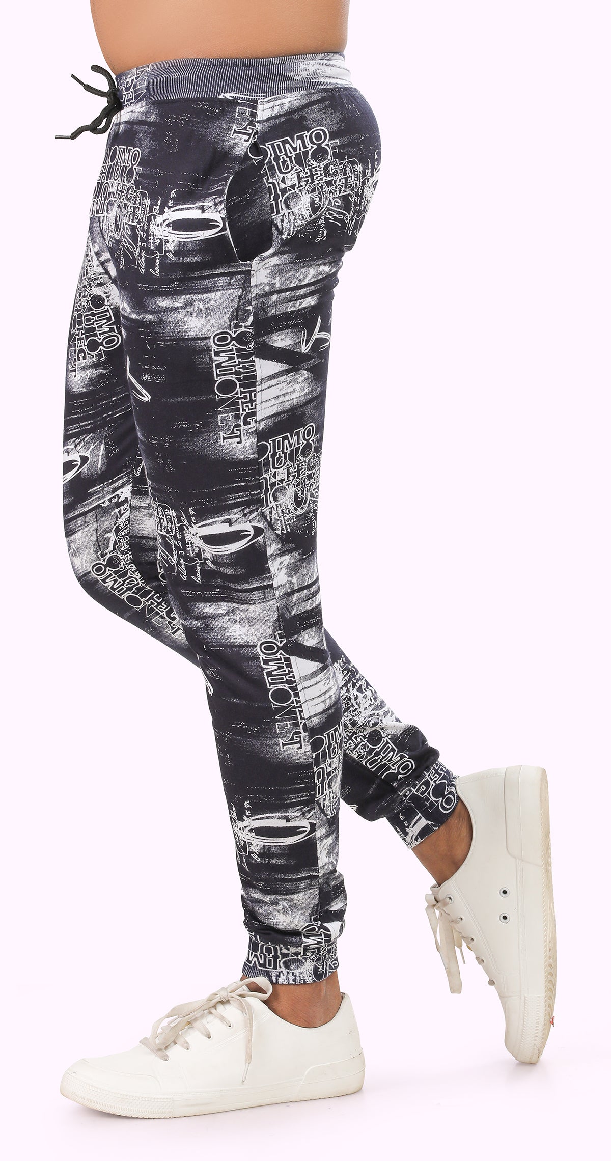 Men's White and Blue Active Flex Printed Jogger Cotton