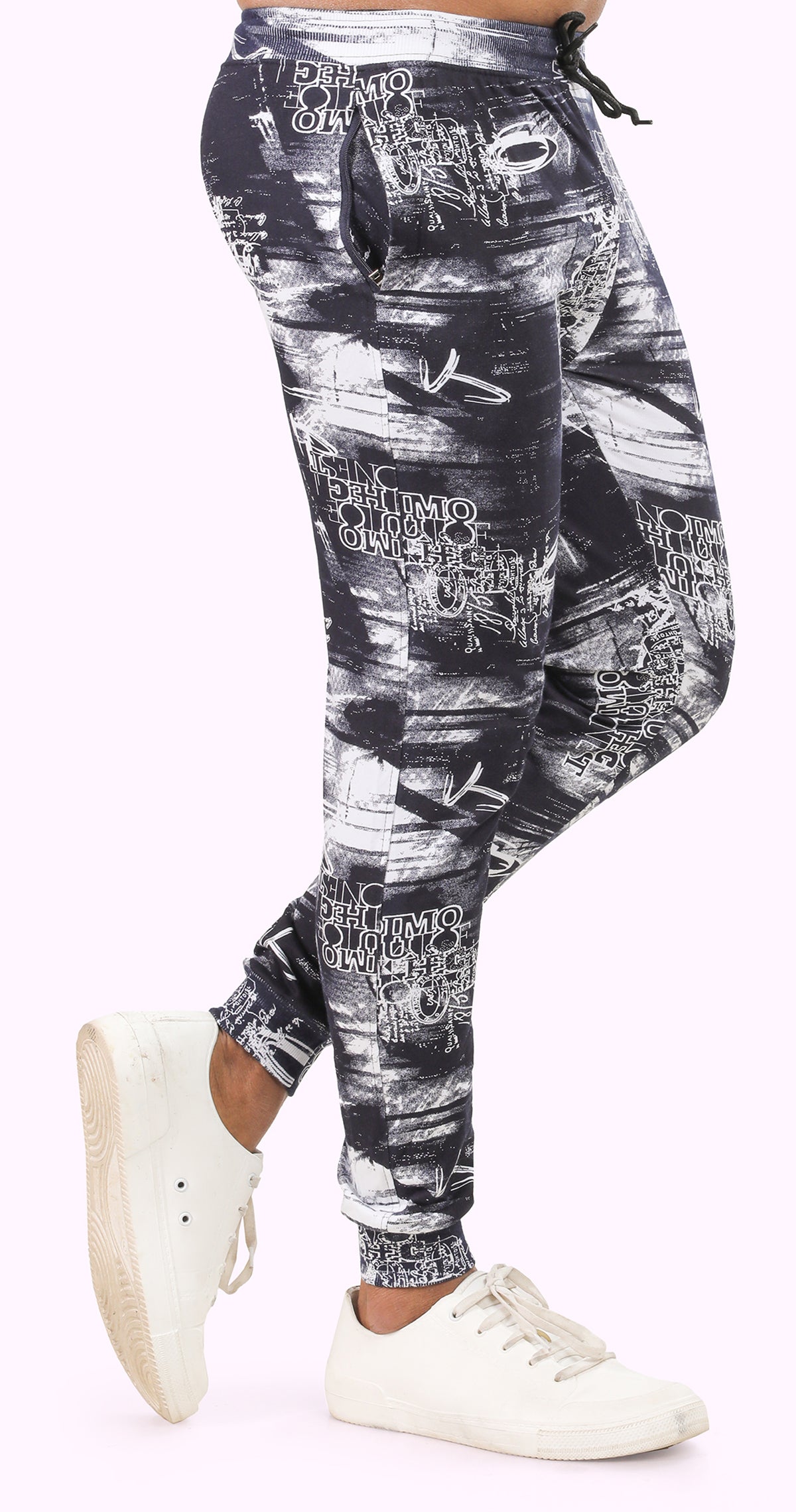 Men's White and Blue Active Flex Printed Jogger Cotton