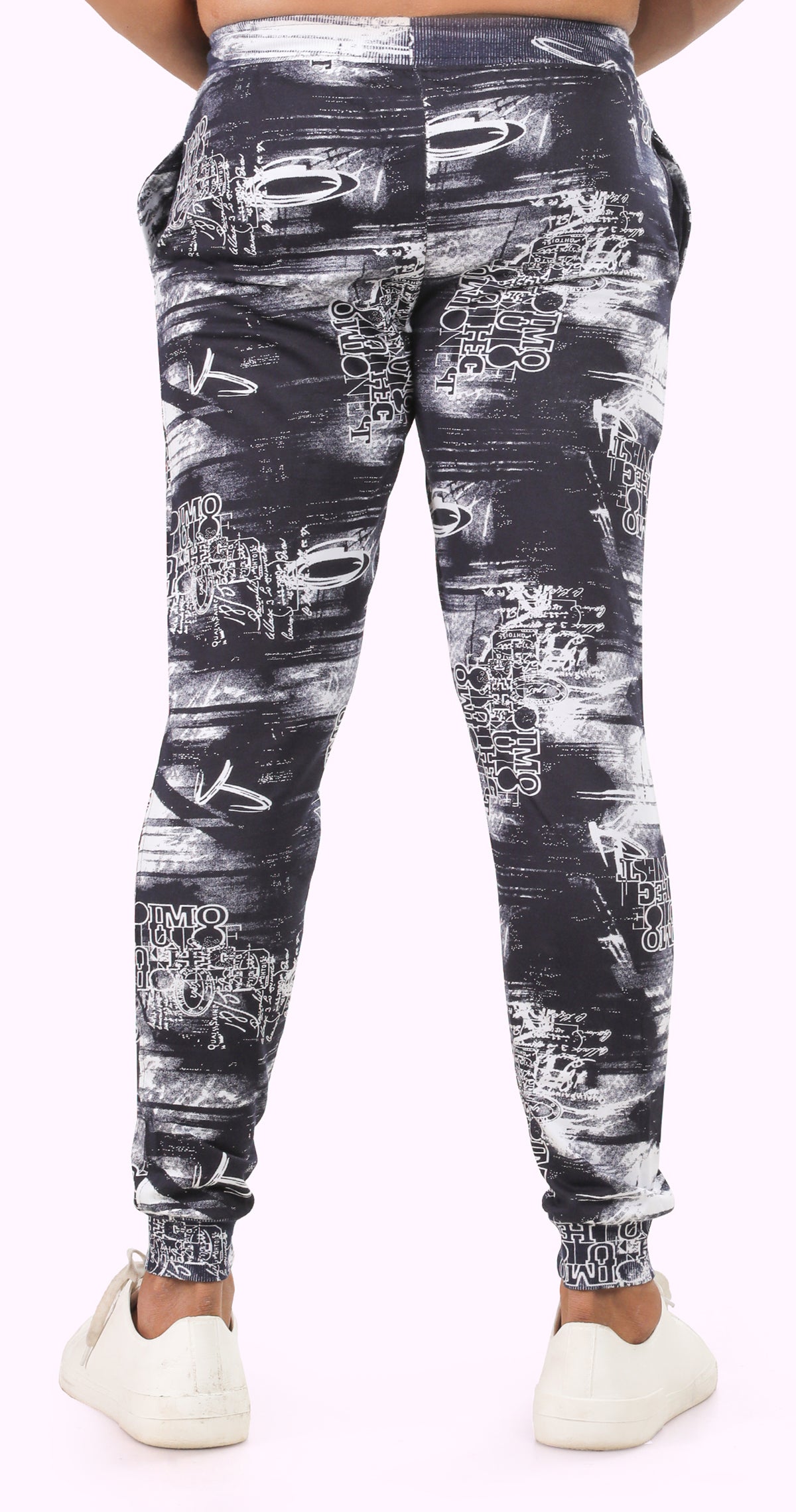 Men's White and Blue Active Flex Printed Jogger Cotton