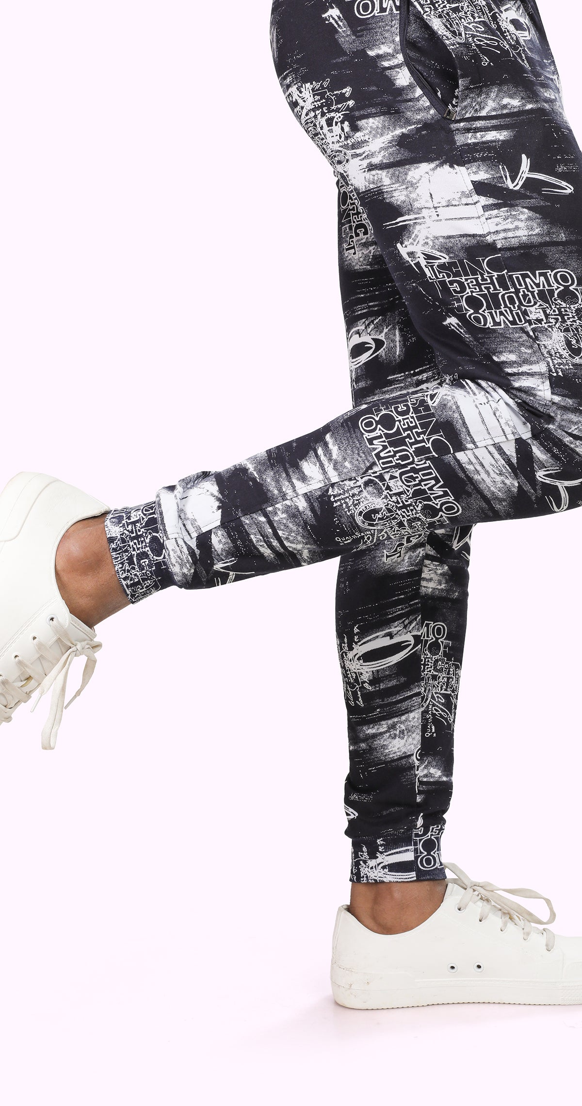 Men's White and Blue Active Flex Printed Jogger Cotton