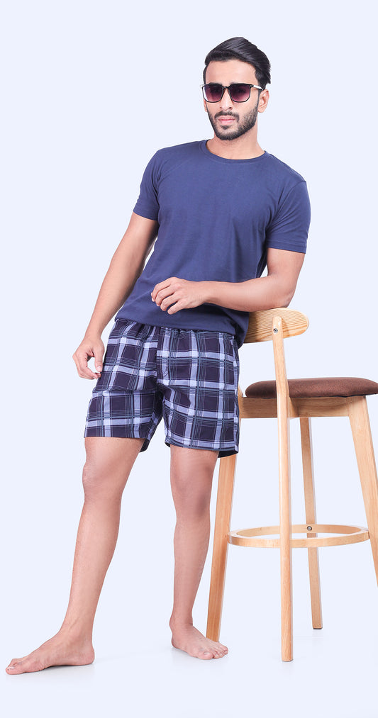 Men's Purple Sun Seeker Shorts Check Bermuda Comfort Cotton