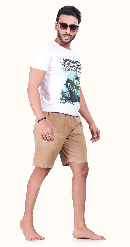 Men's Beige Coastal Chill Solid Bermuda Comfort Cotton