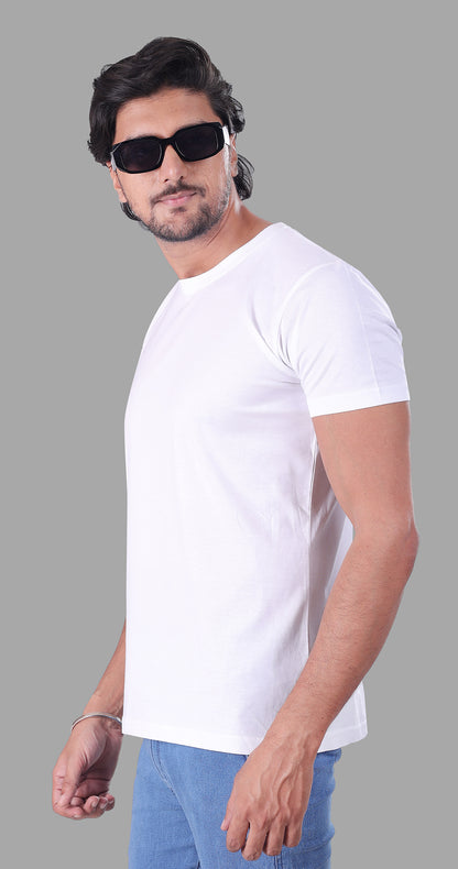 White And Navy Blue Plain T-Shirts - Set Of 2