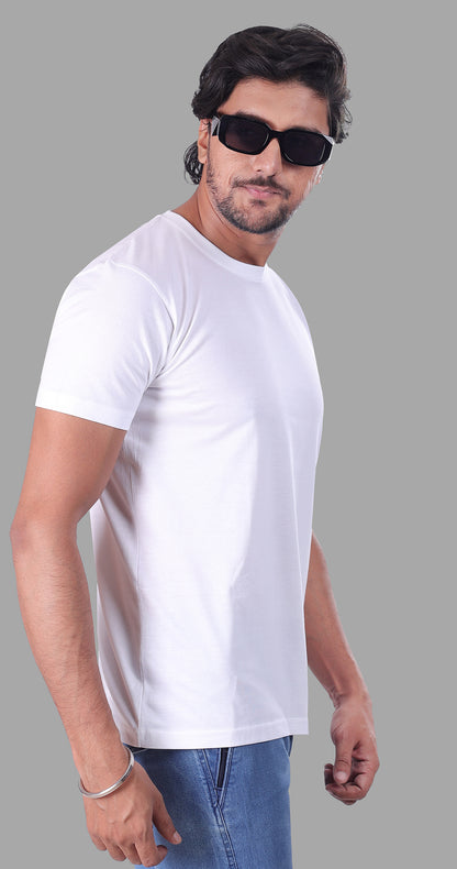White And Navy Blue Plain T-Shirts - Set Of 2