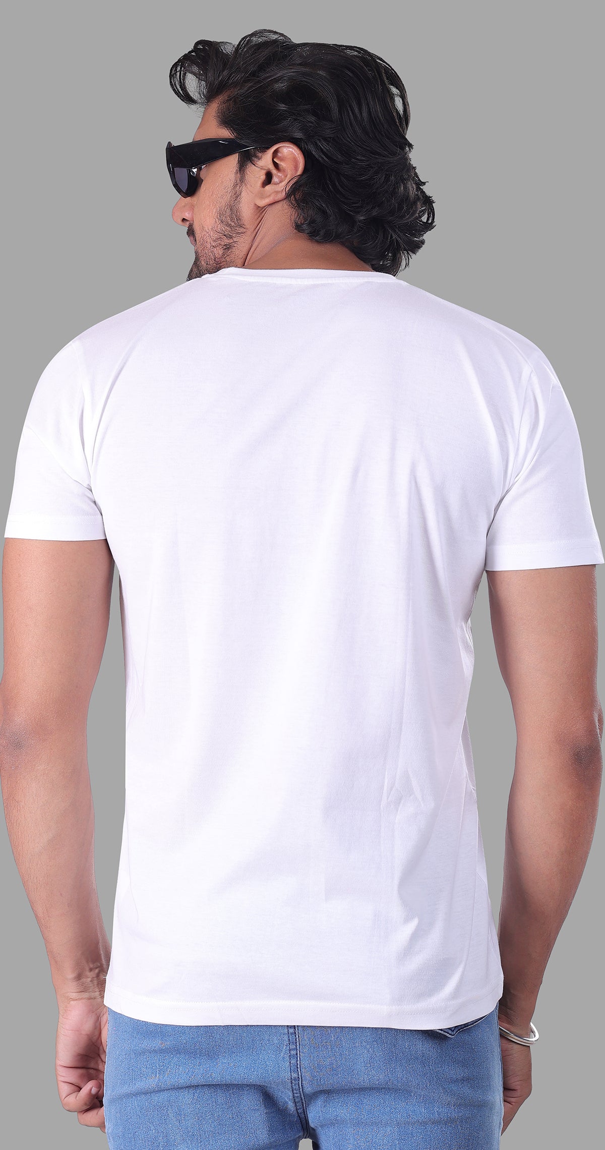 White And Navy Blue Plain T-Shirts - Set Of 2