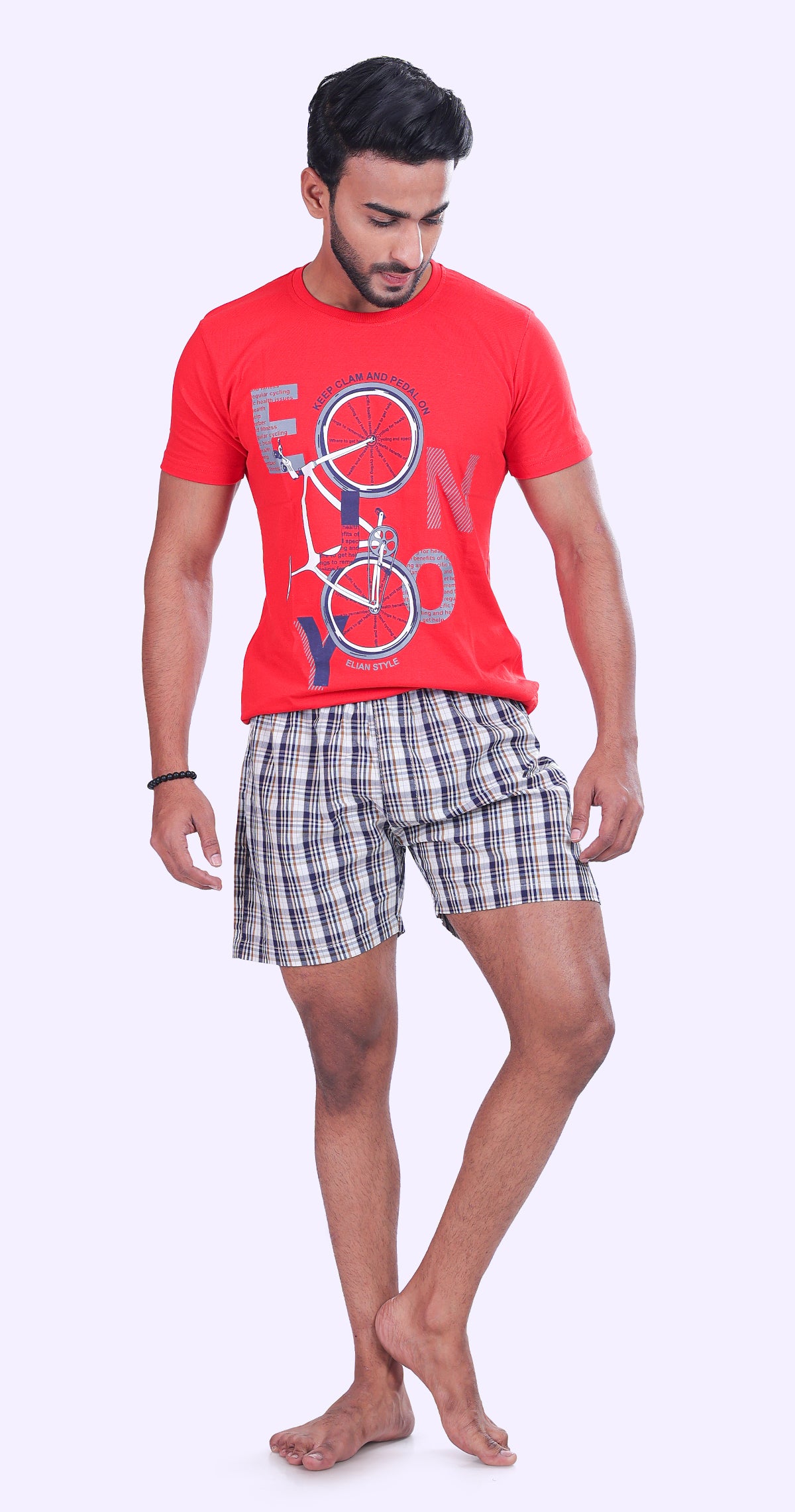 Men's Light Brown & White Trendy Boxer Checks Print