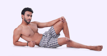 Men's Light Brown & White Trendy Boxer Checks Print