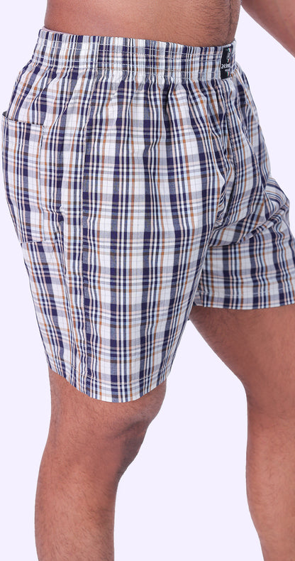 Men's Light Brown & White Trendy Boxer Checks Print