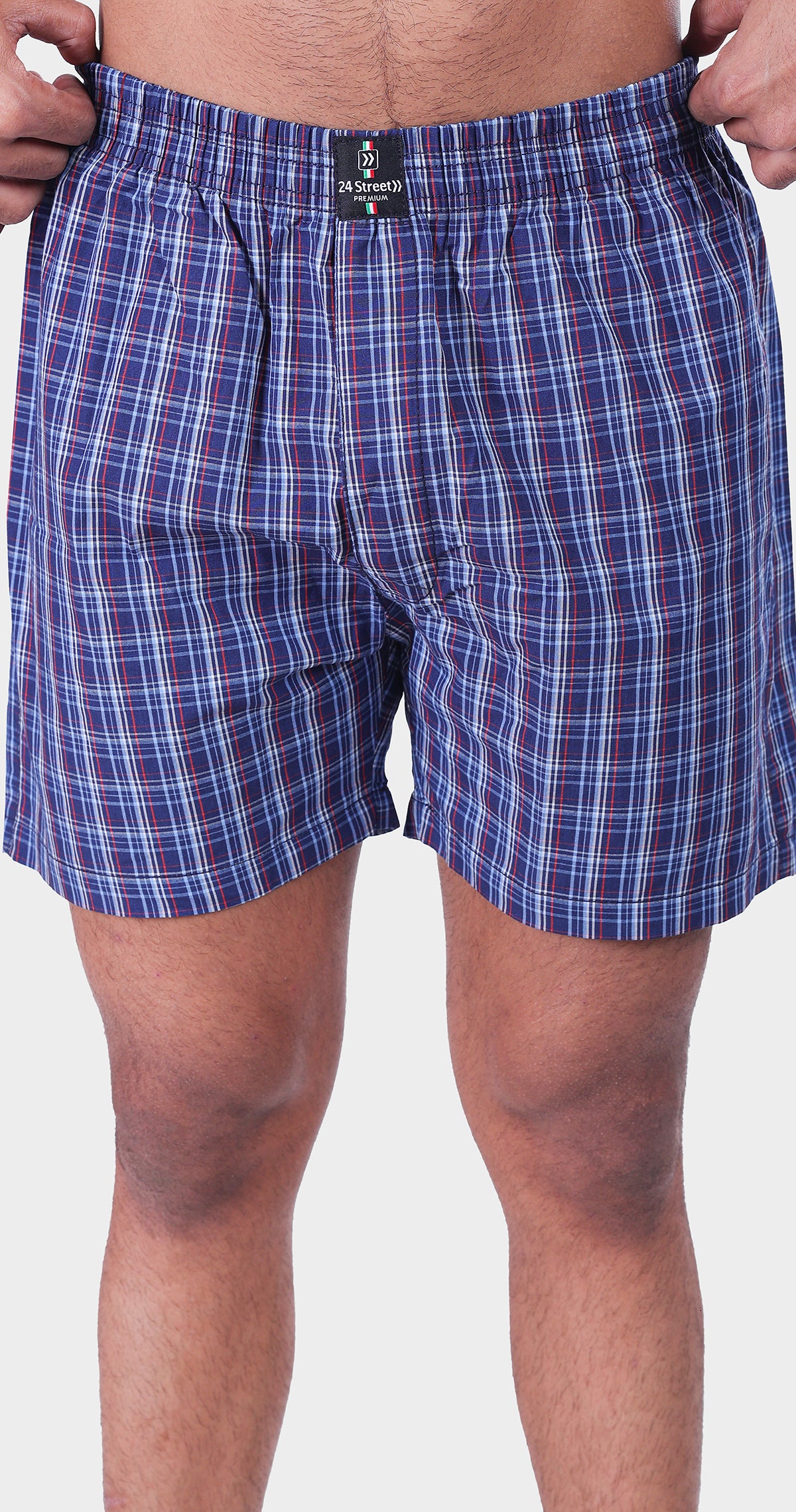 Men's Blue and Red Trendy Boxer Checks Print