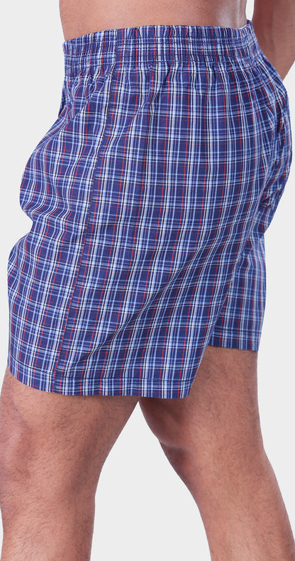 Men's Blue and Red Trendy Boxer Checks Print